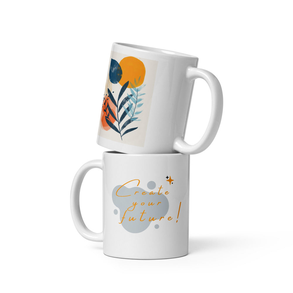 Abstract art mug with “Create Your Future” motivational quote