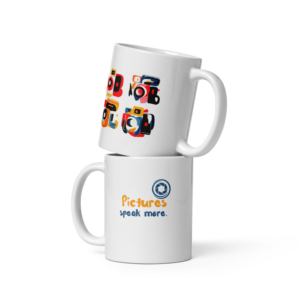 Colourful photo camera graphic mug – photography inspired coffee cup UK