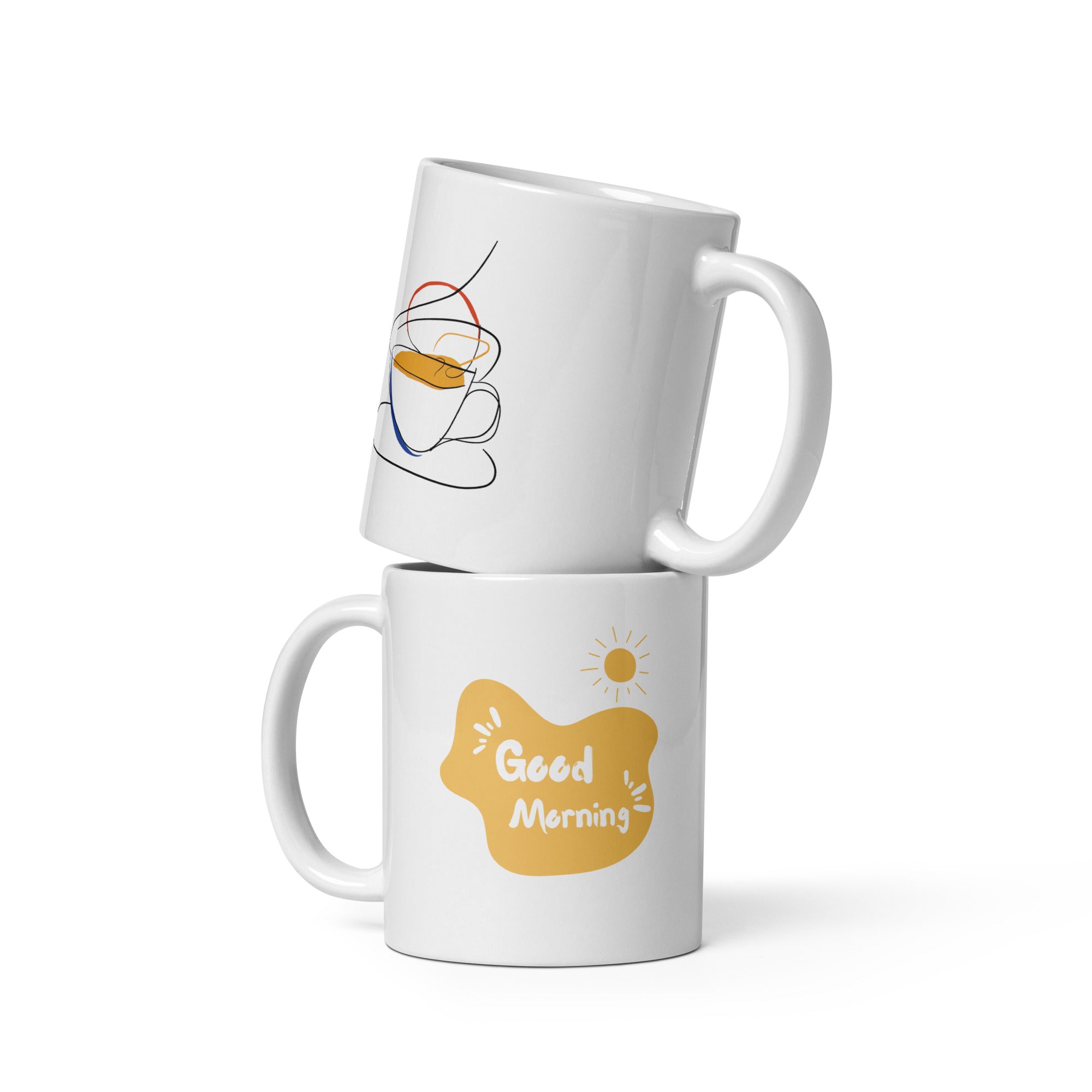 Minimalist Coffee Line Art Mug 11oz with Good Morning text, ceramic espresso cup gift for coffee lovers
