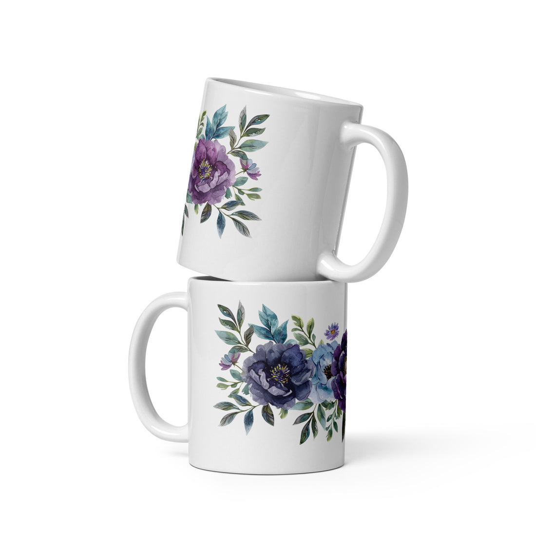 Elegant Purple Floral Mug Set | Watercolor Flower Design | Perfect for Tea & Coffee Lovers