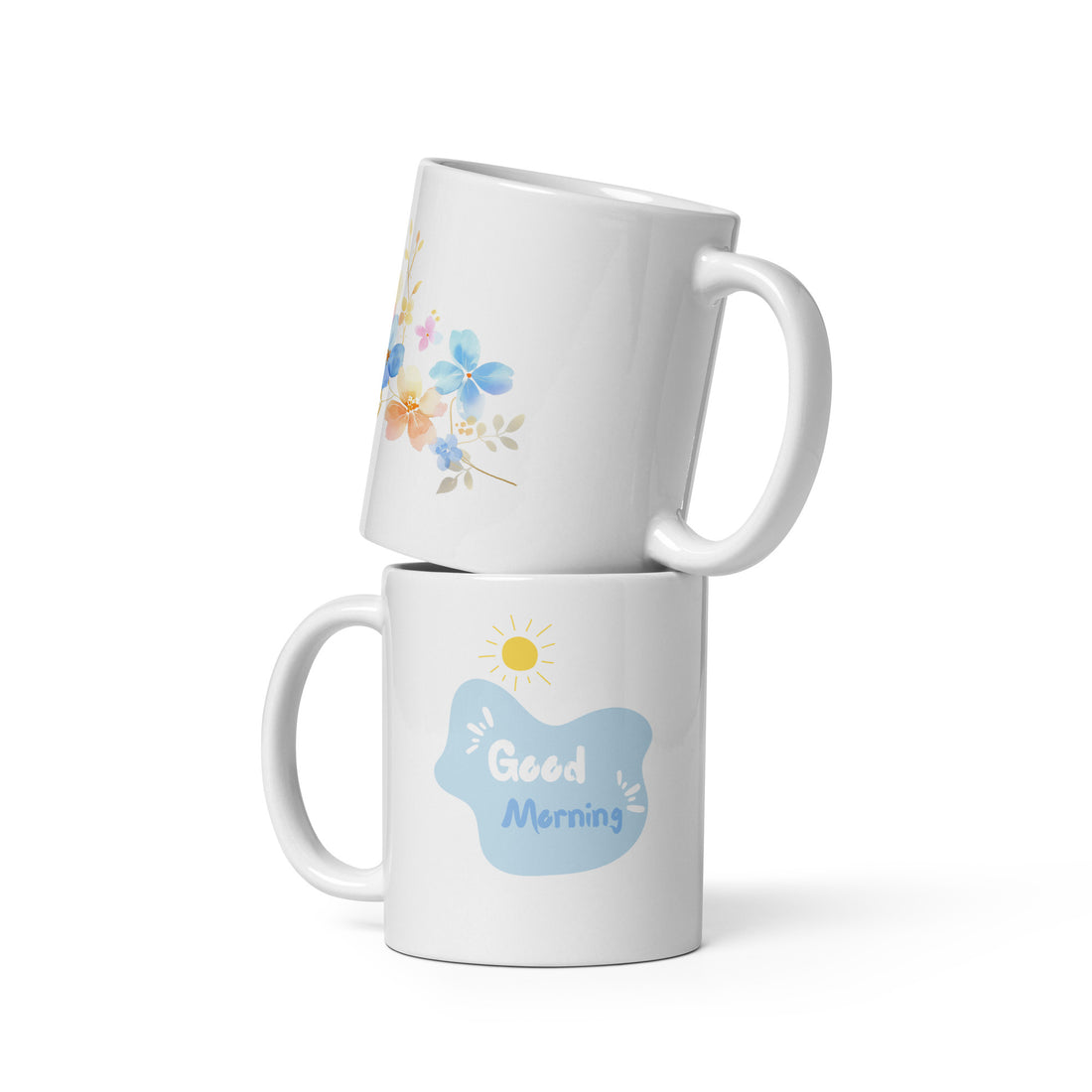 Soft Pastel Good Morning Mug Set | Floral Watercolor Coffee & Tea Cups