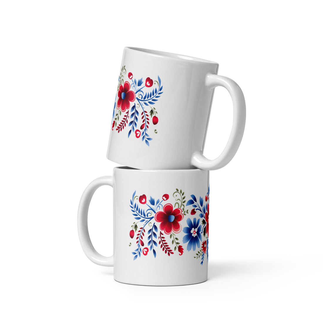 Folk Art Floral Mug Set | Traditional Flower Design | Boho Coffee Mugs