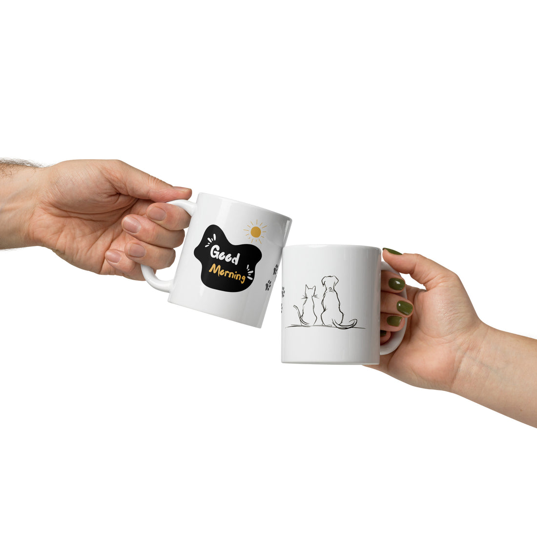 Good Morning Mug with Cat & Dog Design | Cute Pet Lovers Coffee Mug