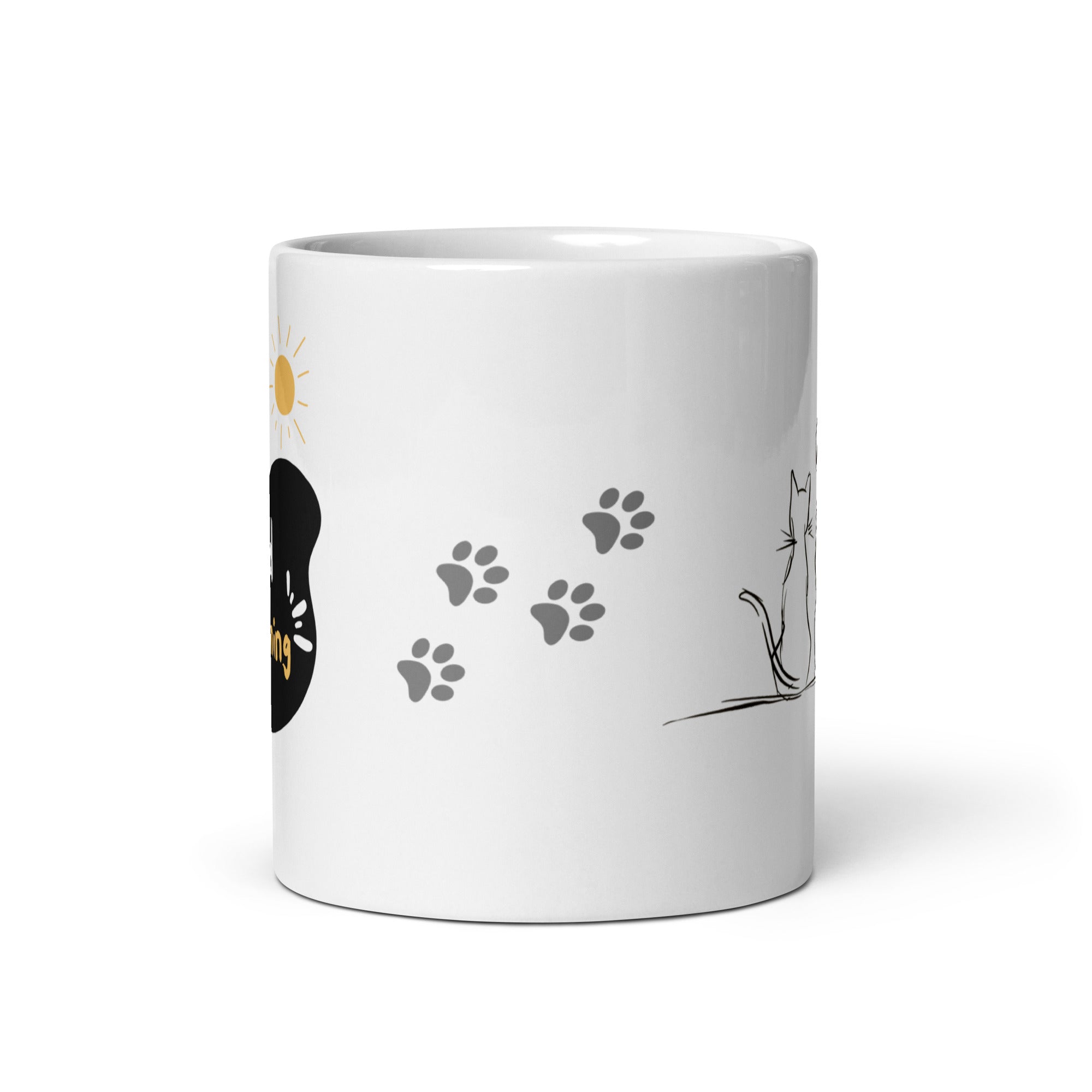 Good Morning mug with minimalist animal drawing and sun design