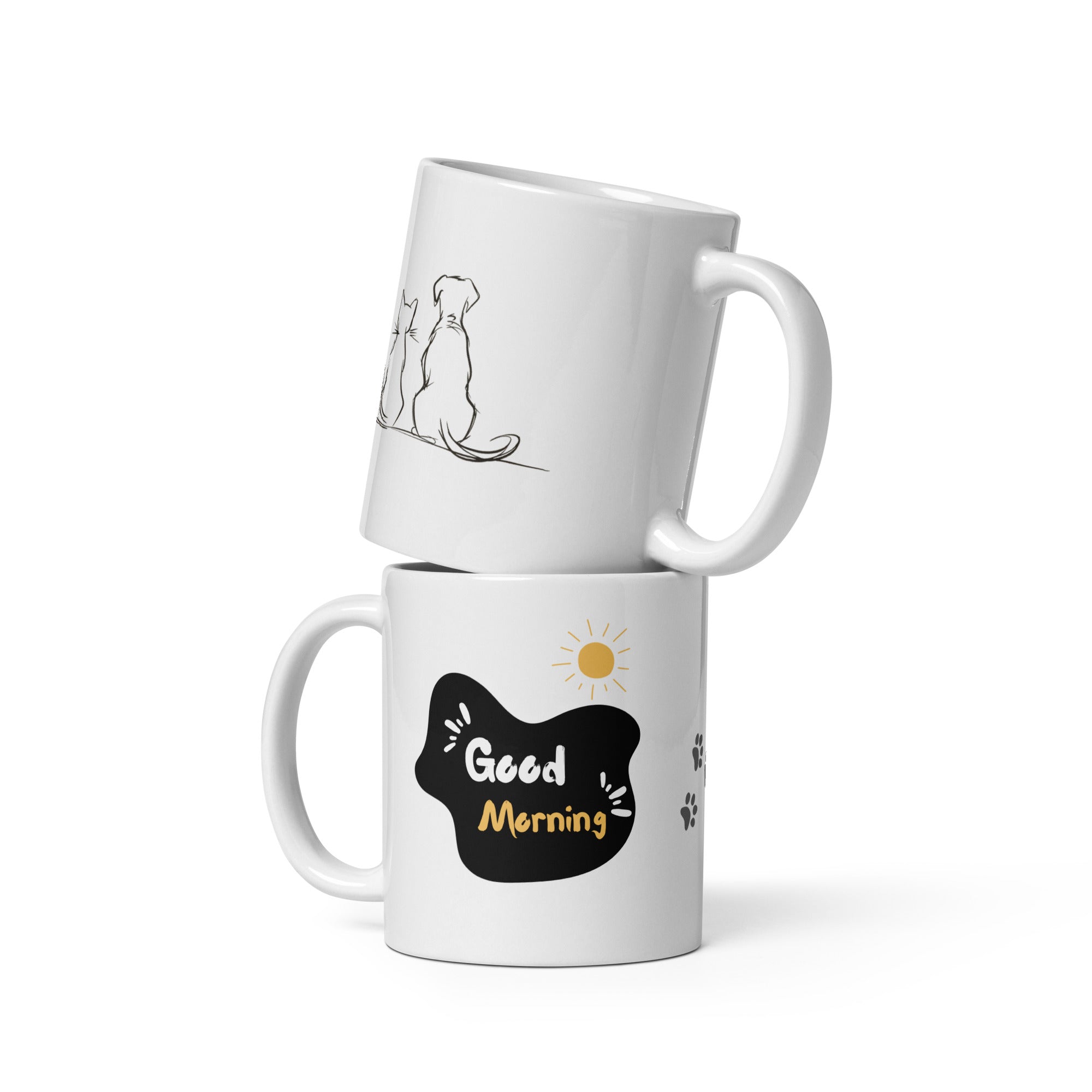 Good Morning mug with minimalist animal drawing and sun design
