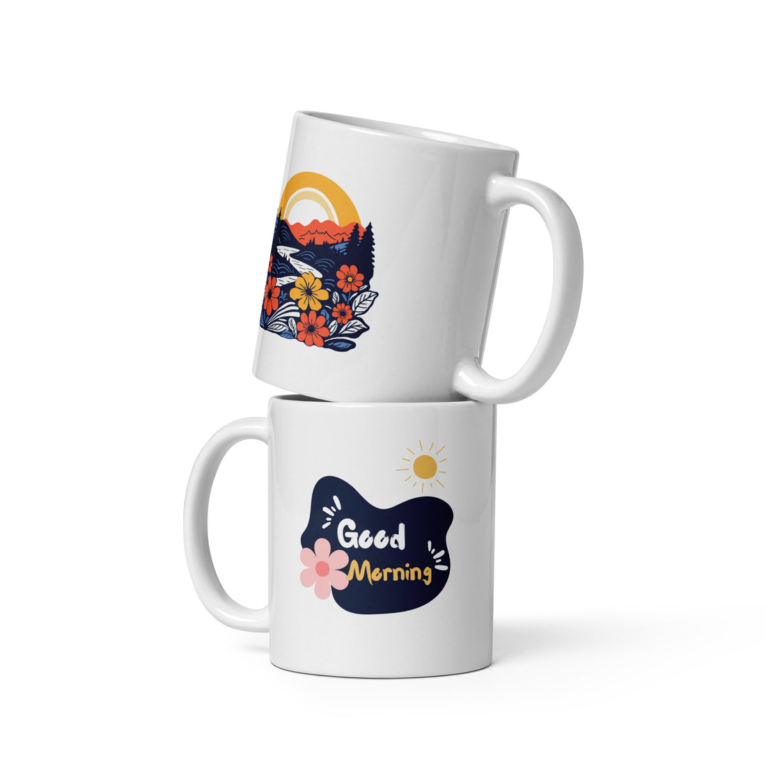 Good Morning & Floral Sunrise Mug Set | Bright & Beautiful Nature Design | Perfect for Nature Lovers