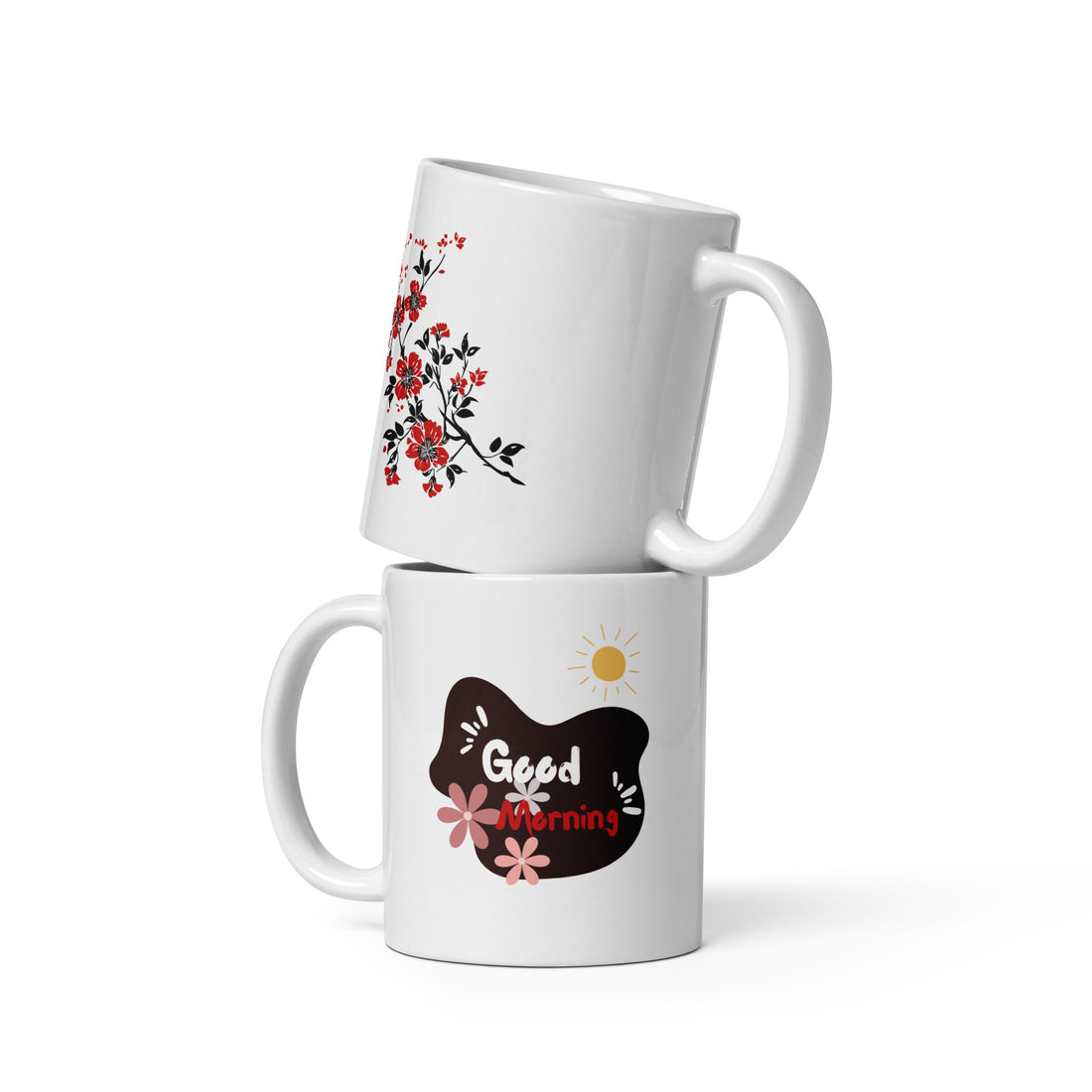 Good Morning & Red Floral Mug Set | Charming Flower Design | Cozy Coffee Mug Gift