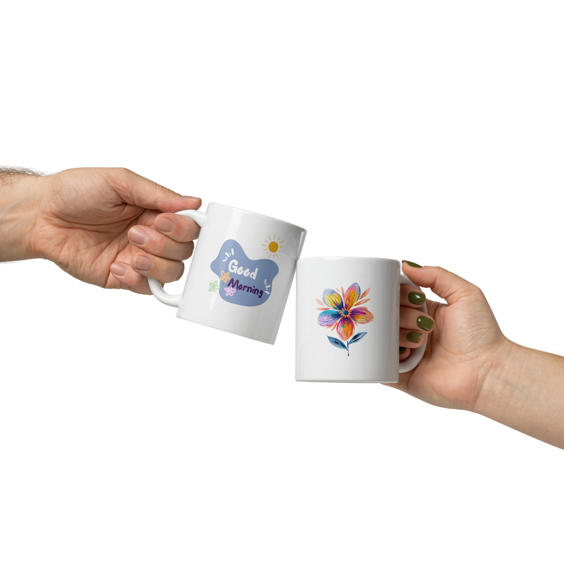 Good Morning & Colorful Flower Mug Set | Vibrant Floral Design | Cheerful Gift for Nature Lovers
