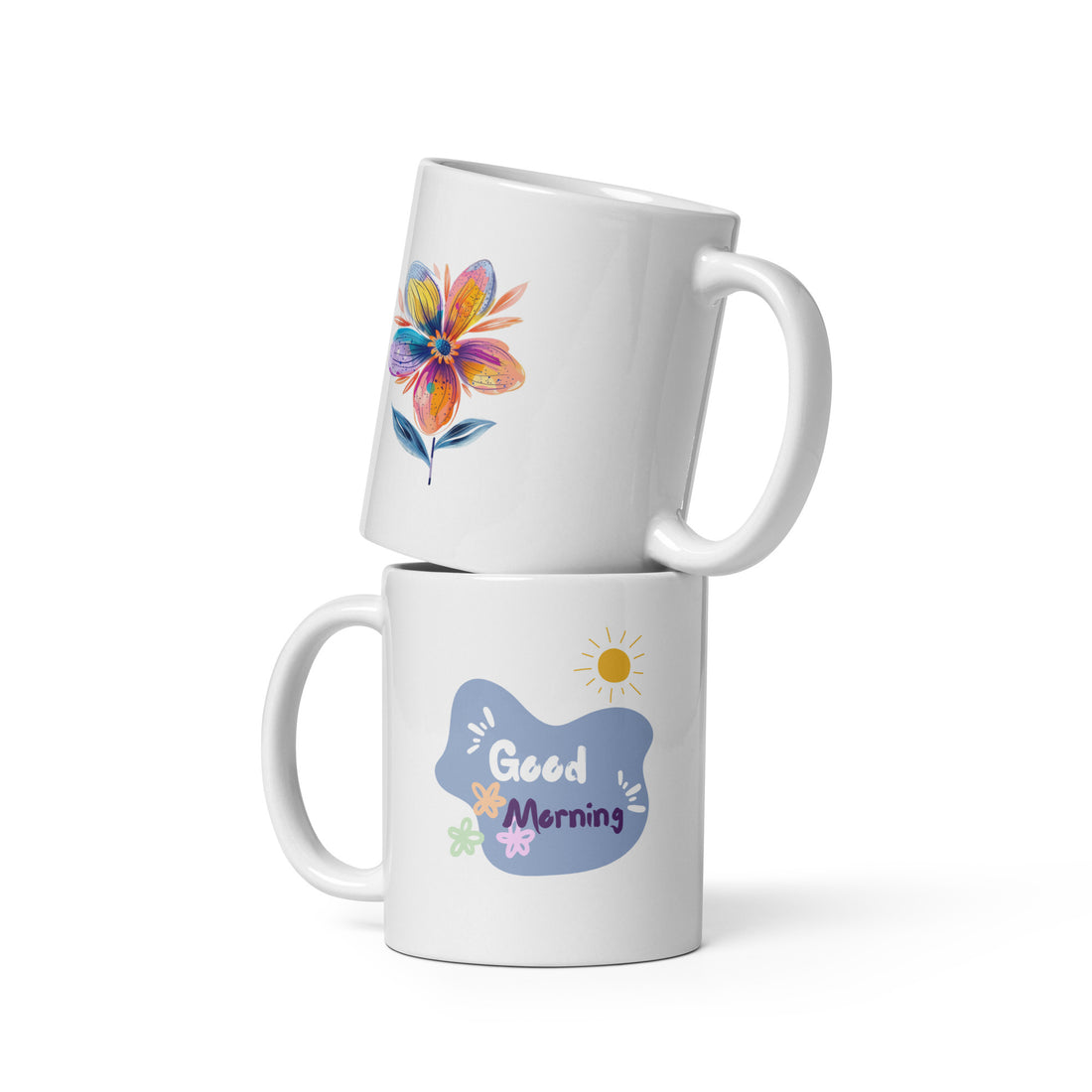 Good Morning & Colorful Flower Mug Set | Vibrant Floral Design | Cheerful Gift for Nature Lovers
