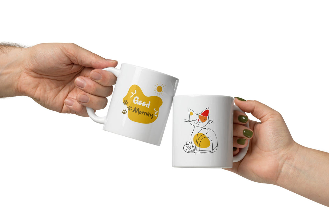 Minimalist cat mug in eco box, modern cat lover gift
