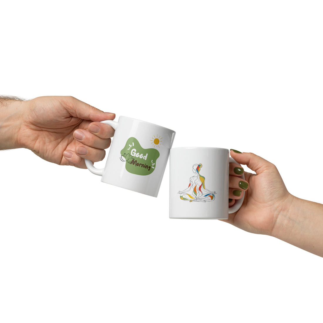 Good Morning & Yoga Pose Mug Set | Relaxing Morning Routine | Wellness-Inspired Coffee Mugs