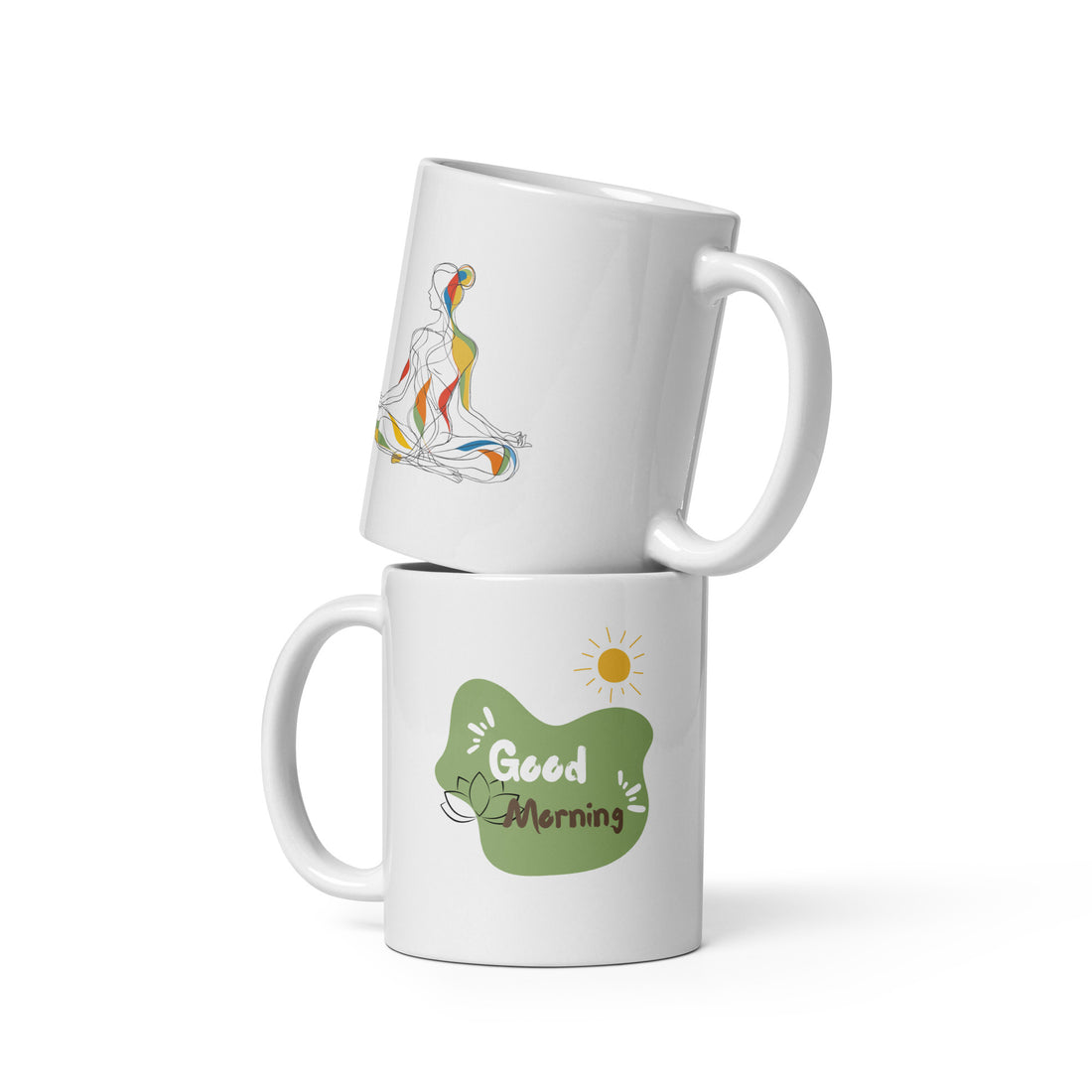 Good Morning & Yoga Pose Mug Set | Relaxing Morning Routine | Wellness-Inspired Coffee Mugs