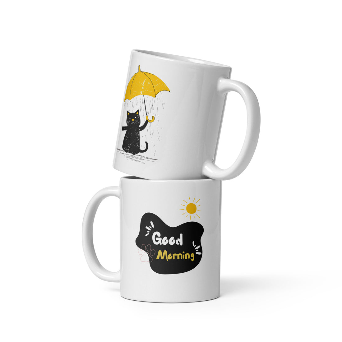 Good Morning & Umbrella Cat Mug Set | Playful Cat Design | Cute Gift for Cat Lovers