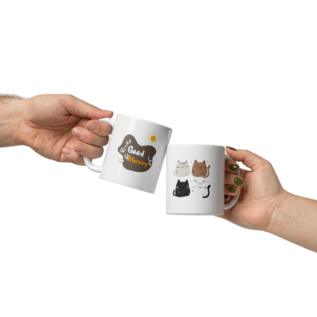 Cute Cat & Good Morning Mug Set | Adorable Gift for Coffee Lovers | Morning Vibes