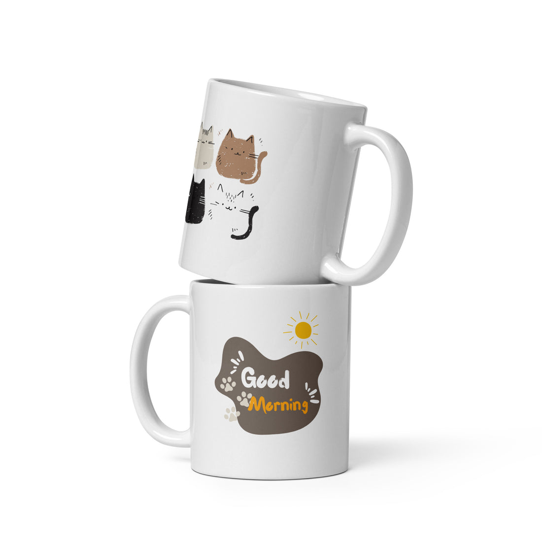 Cute Cat & Good Morning Mug Set | Adorable Gift for Coffee Lovers | Morning Vibes