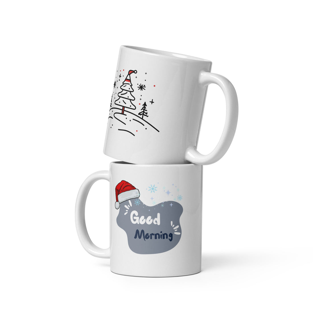 Festive Good Morning Mug Set | Christmas Tree & Santa Hat Design | Holiday Cheer for Coffee Lovers