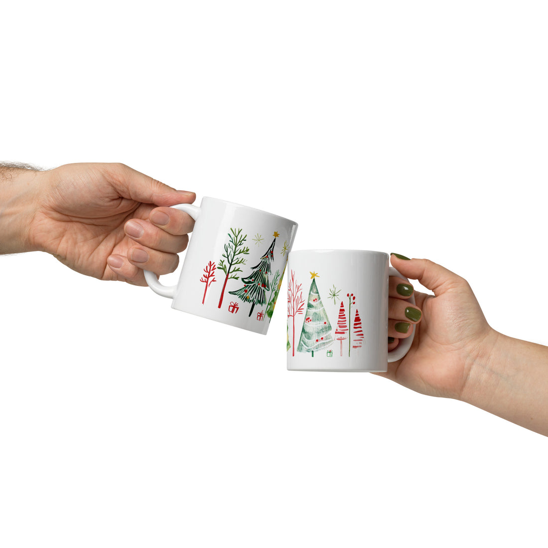 Festive Christmas Tree Mug Set | Hand-Drawn Holiday Design | Perfect Gift for Christmas Lovers