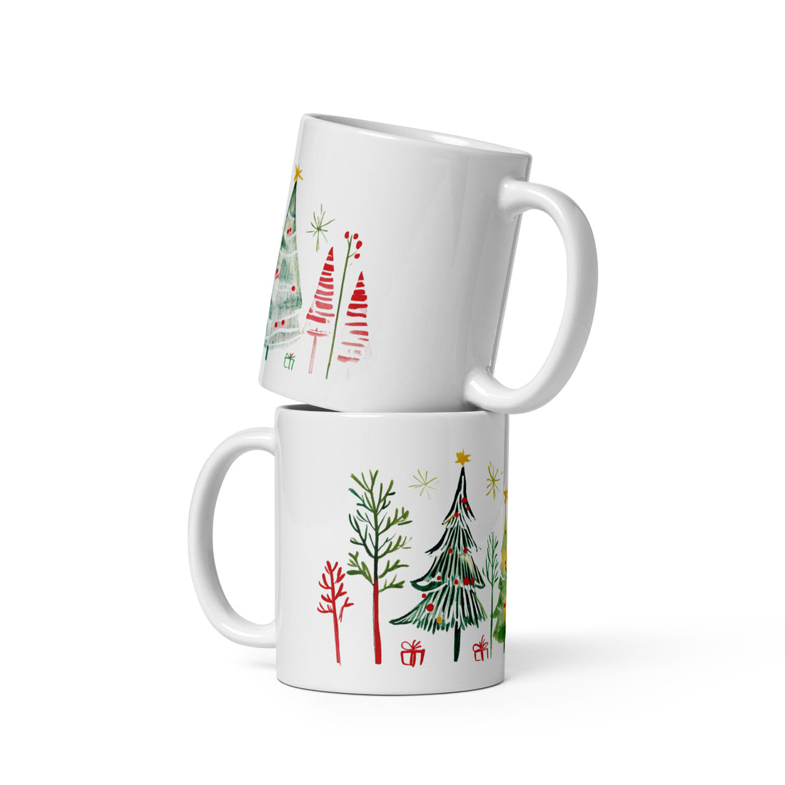 Festive Christmas Tree Mug Set | Hand-Drawn Holiday Design | Perfect Gift for Christmas Lovers