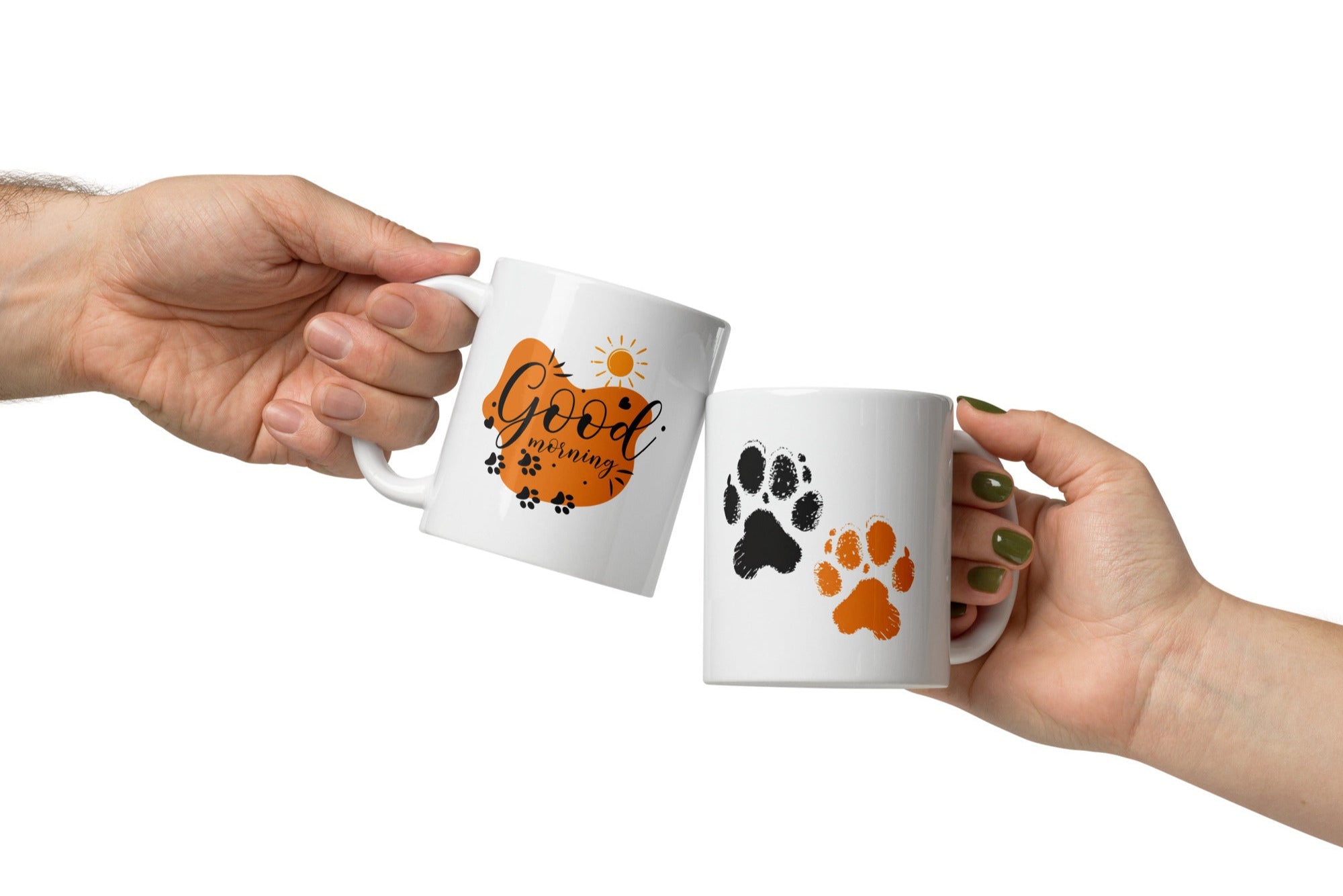 11oz ceramic mug with orange and black pet paw prints