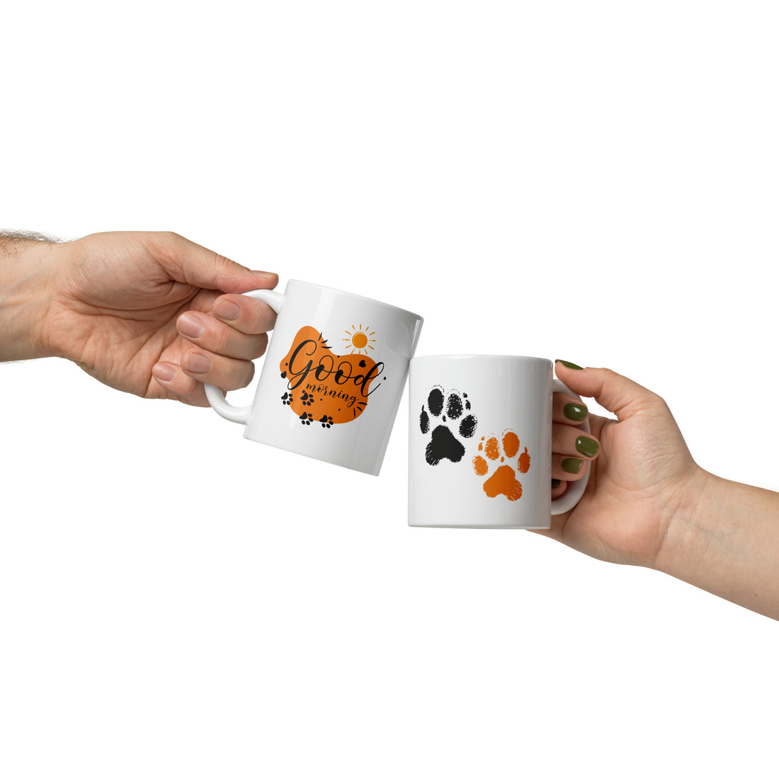 Good Morning Paw Print Mug Set | Playful Paw & Sunny Greeting Design | Perfect for Animal Lovers