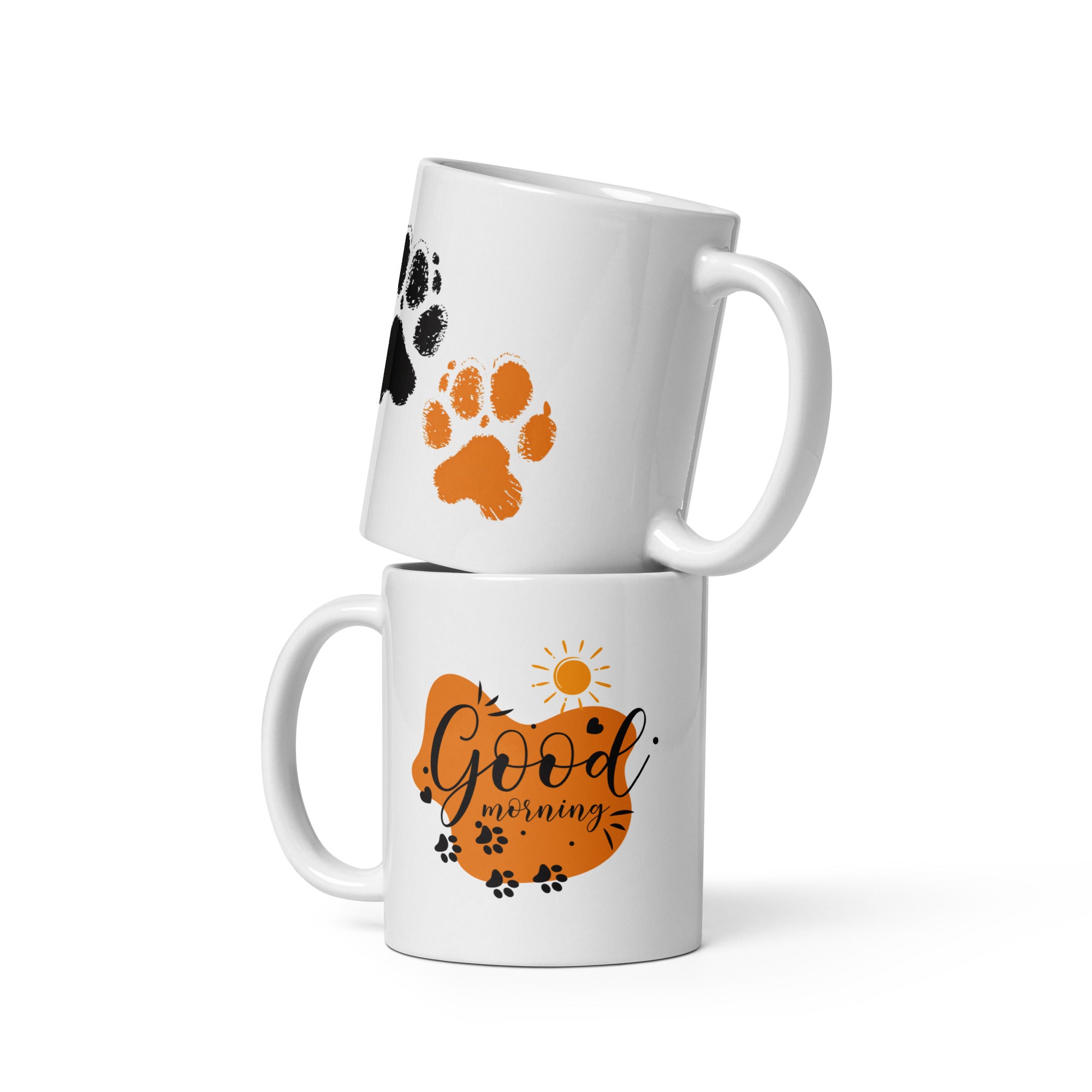 11oz ceramic mug with orange and black pet paw prints