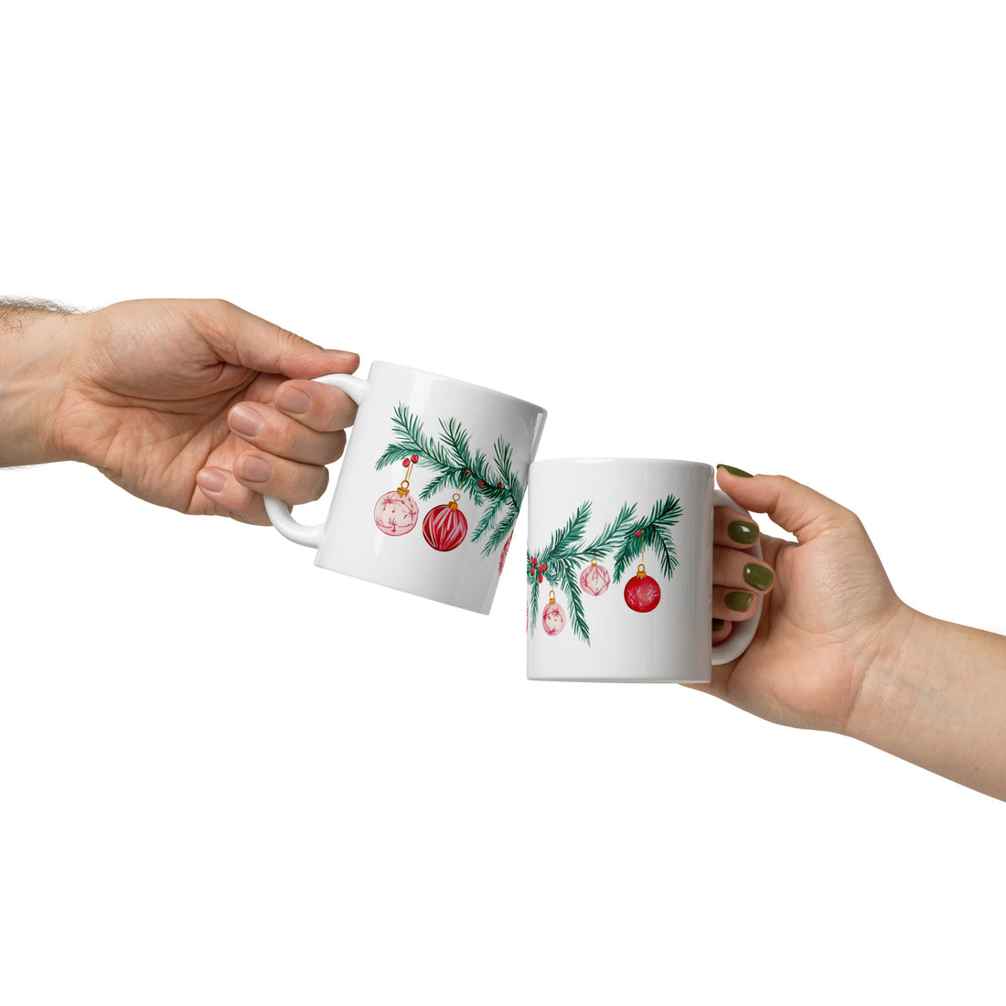 Festive Holiday Mug Set | Christmas Ornament & Evergreen Design | Perfect for Holiday Cheer