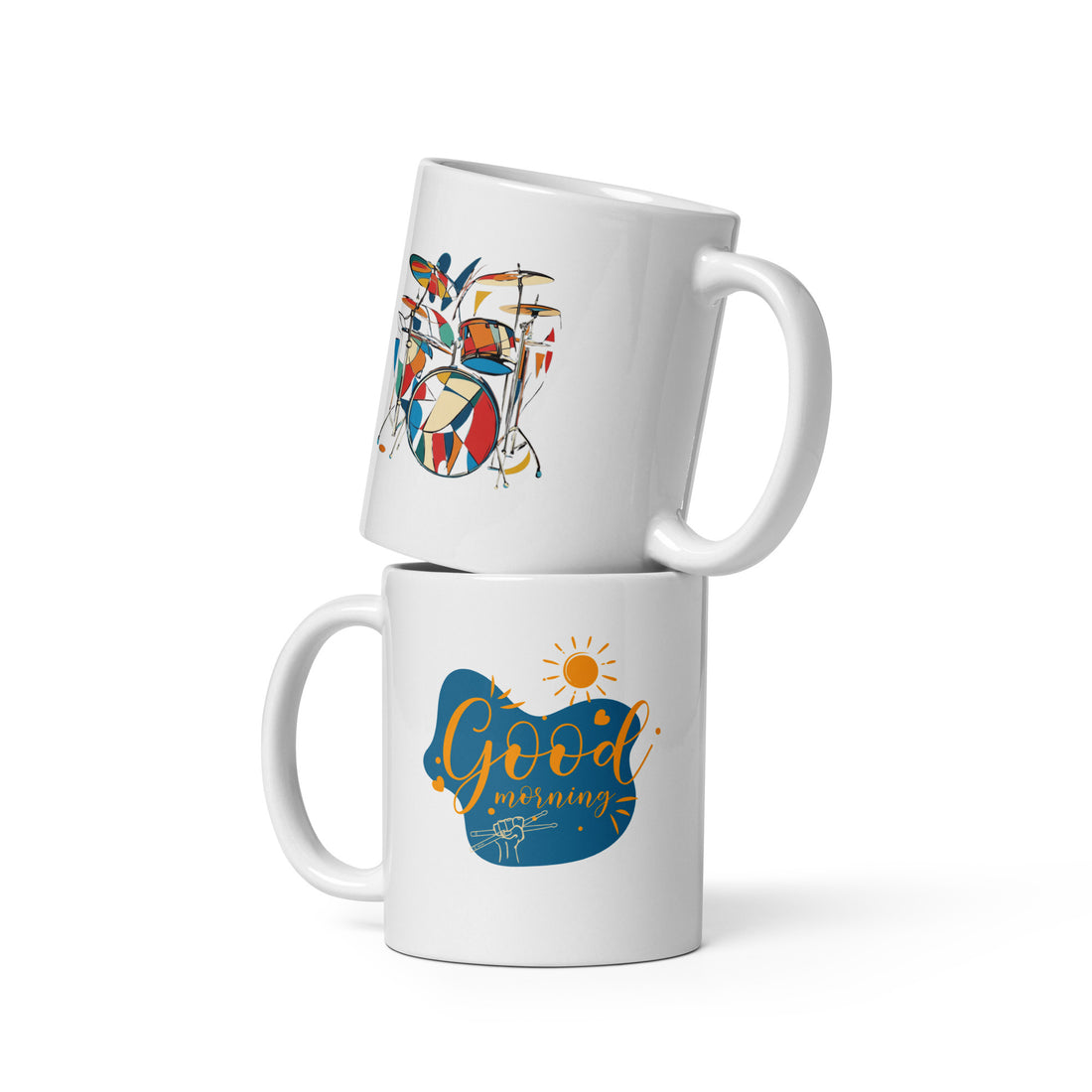 Good Morning Drummer Mug Set | Colorful Drum Set Design | Perfect for Music Lovers