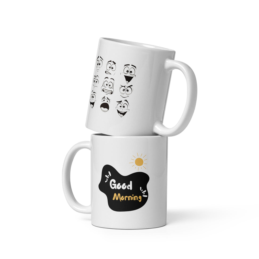 Good Morning Expressions Mug Set | Fun Faces & Happy Morning Mug | Emotions Coffee Cup Duo