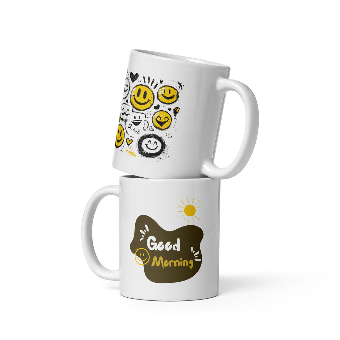 Good Morning Smiley Mug Set | Fun Smiley Face & Good Morning Design | Cheerful 11oz Coffee Mugs