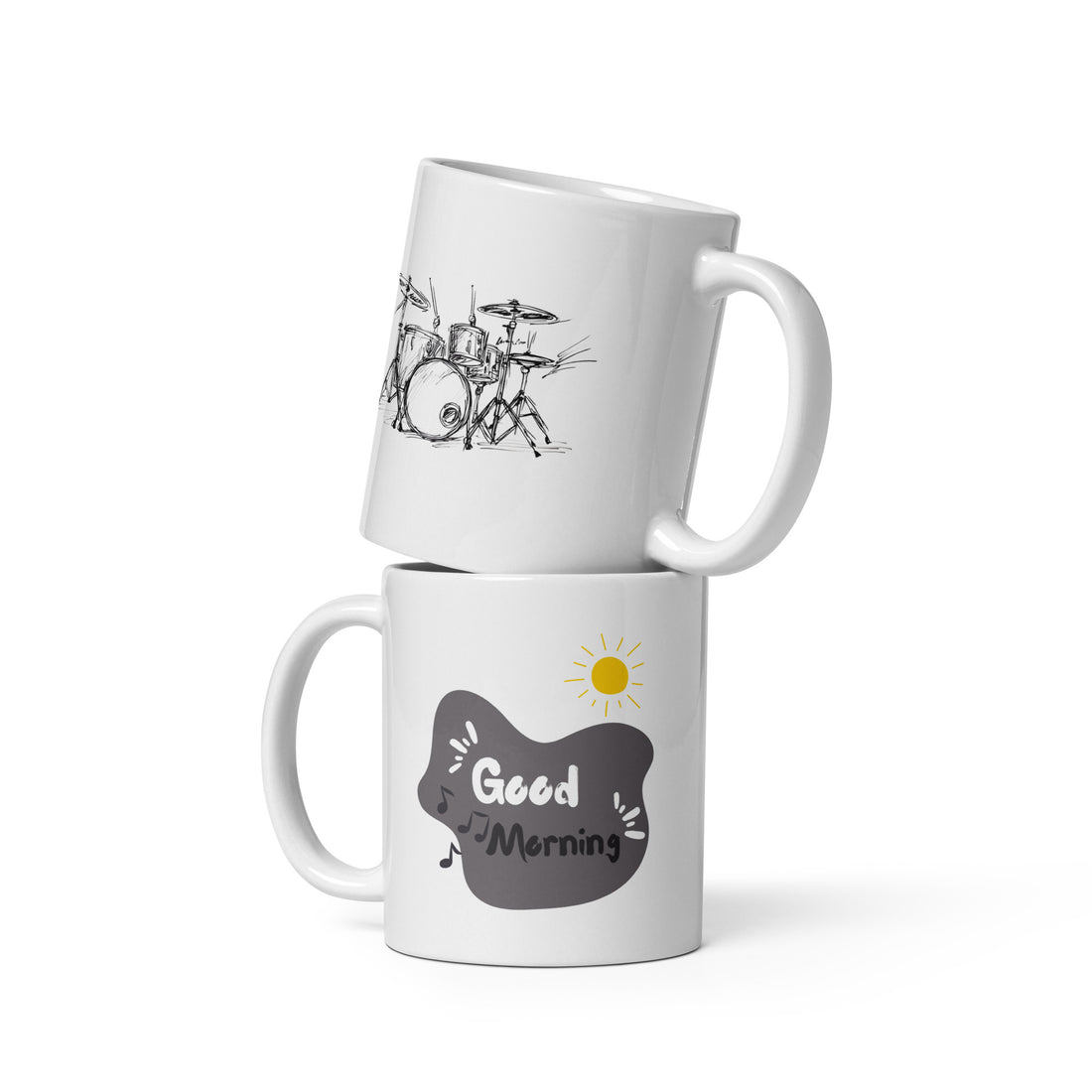  Ceramic mug with black treble clef and notes, perfect for musicians