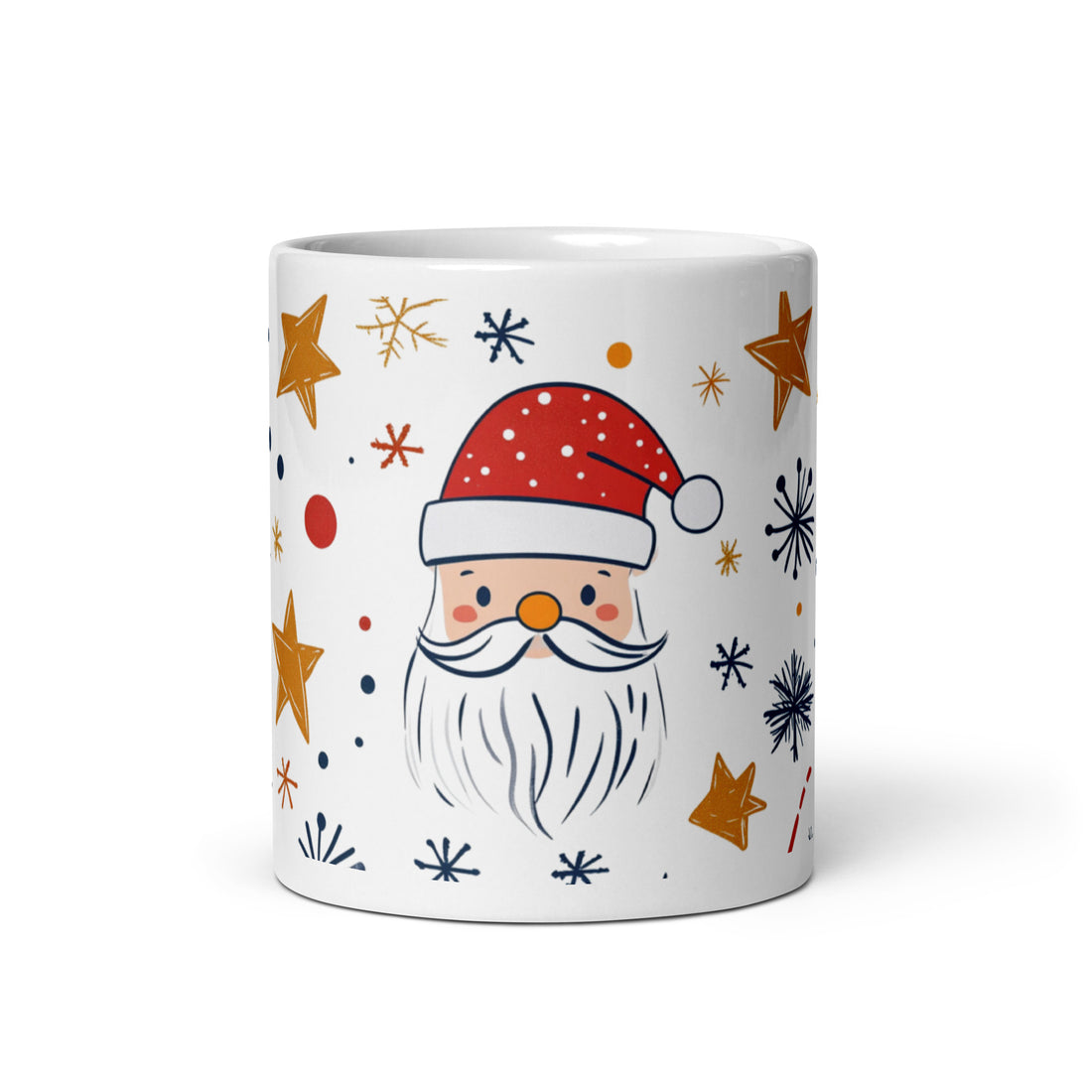 Festive Santa Mug | Cute Christmas Coffee Cup with Stars & Snowflakes | 11oz Holiday Drinkware