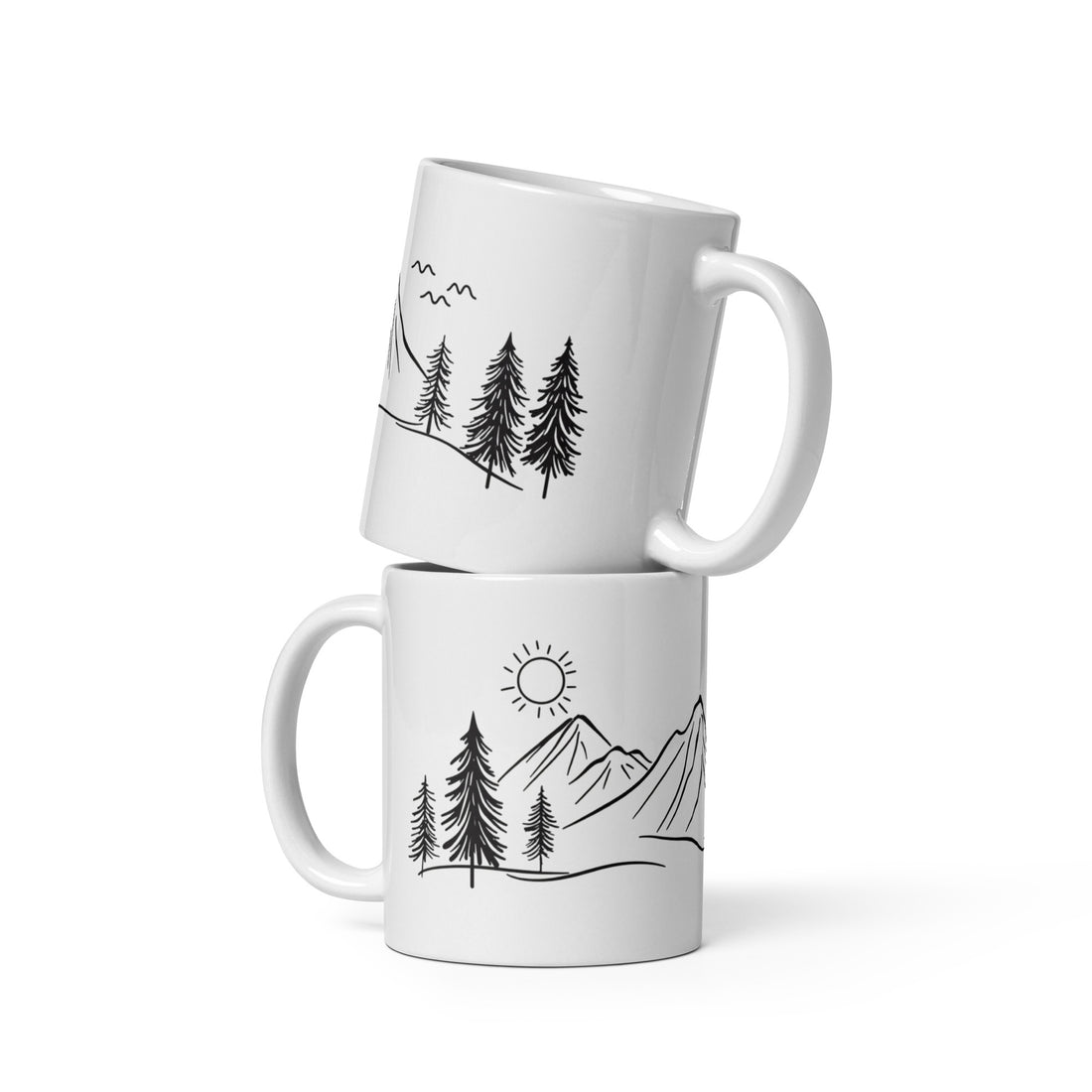 🌄 Minimalist Mountain & Forest Mug Set – Nature-Inspired Ceramic Coffee Mugs for Outdoor Lovers