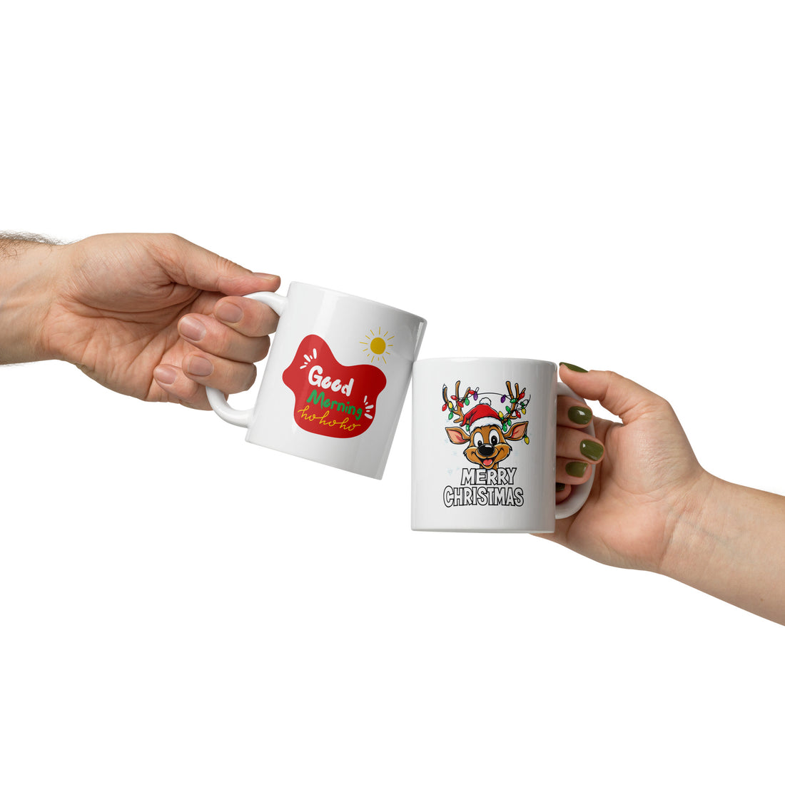 🎄 Festive Christmas Mug Set – Merry Reindeer & Good Morning Holiday Coffee Mugs