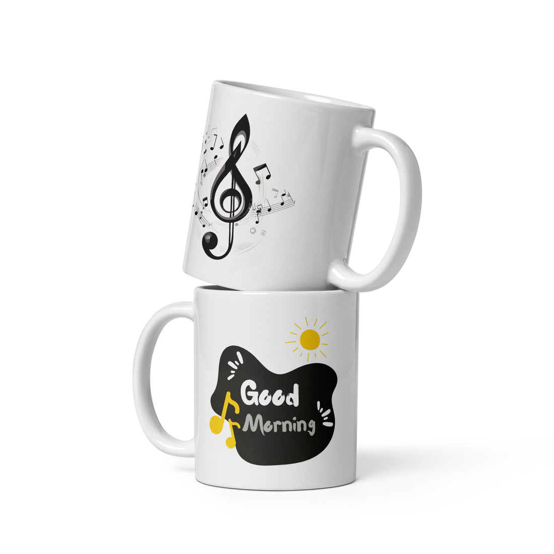 Musical Note Good Morning Mug - 325ml (11oz) White Ceramic Coffee Cup with Treble Clef and Music Notes Design, Perfect Gift for Music Lovers
