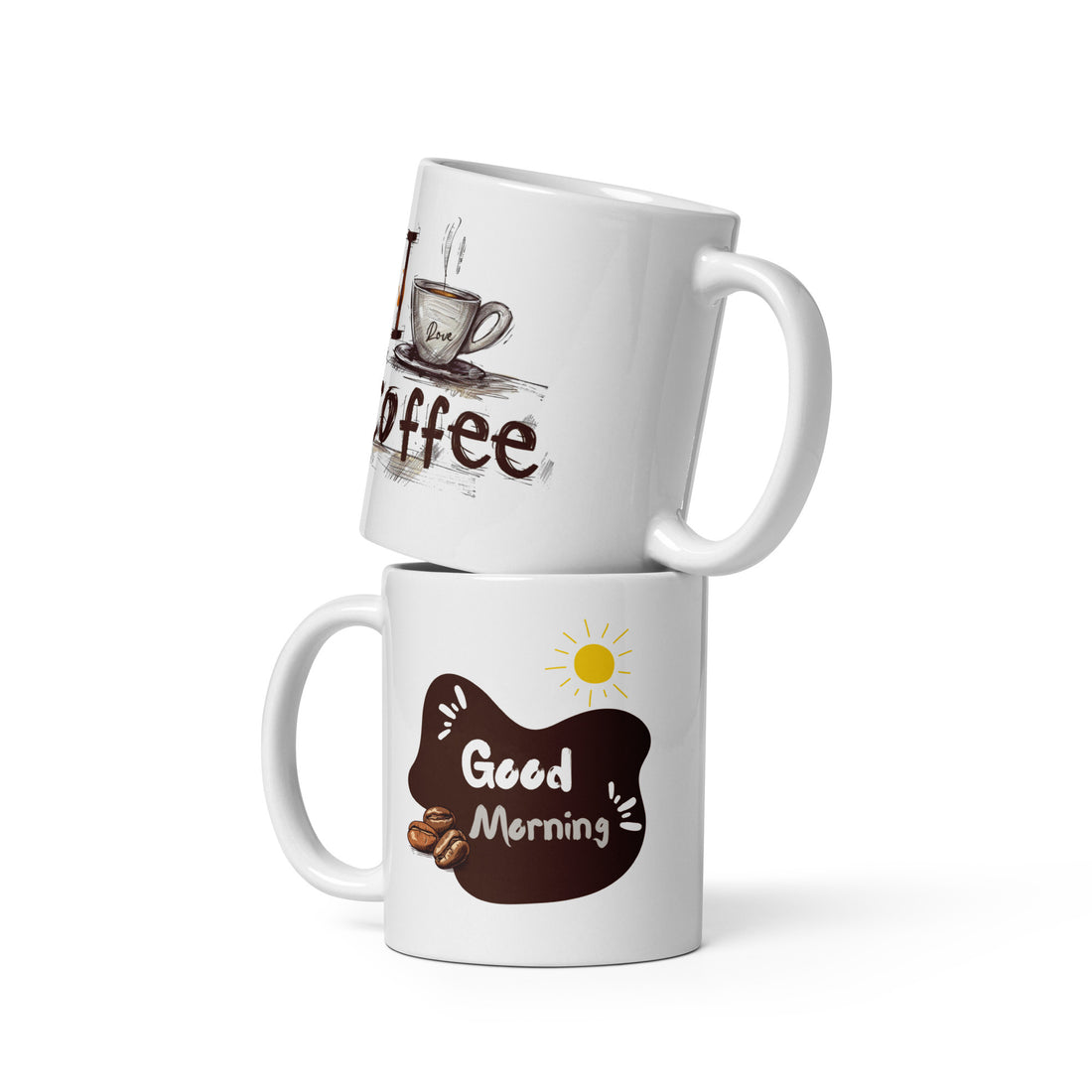 “Good Morning” & “I Love Coffee” Double-Sided Ceramic Mug | 11 oz (325 ml), Dishwasher & Microwave Safe | Perfect for Coffee, Tea & Hot Chocolate