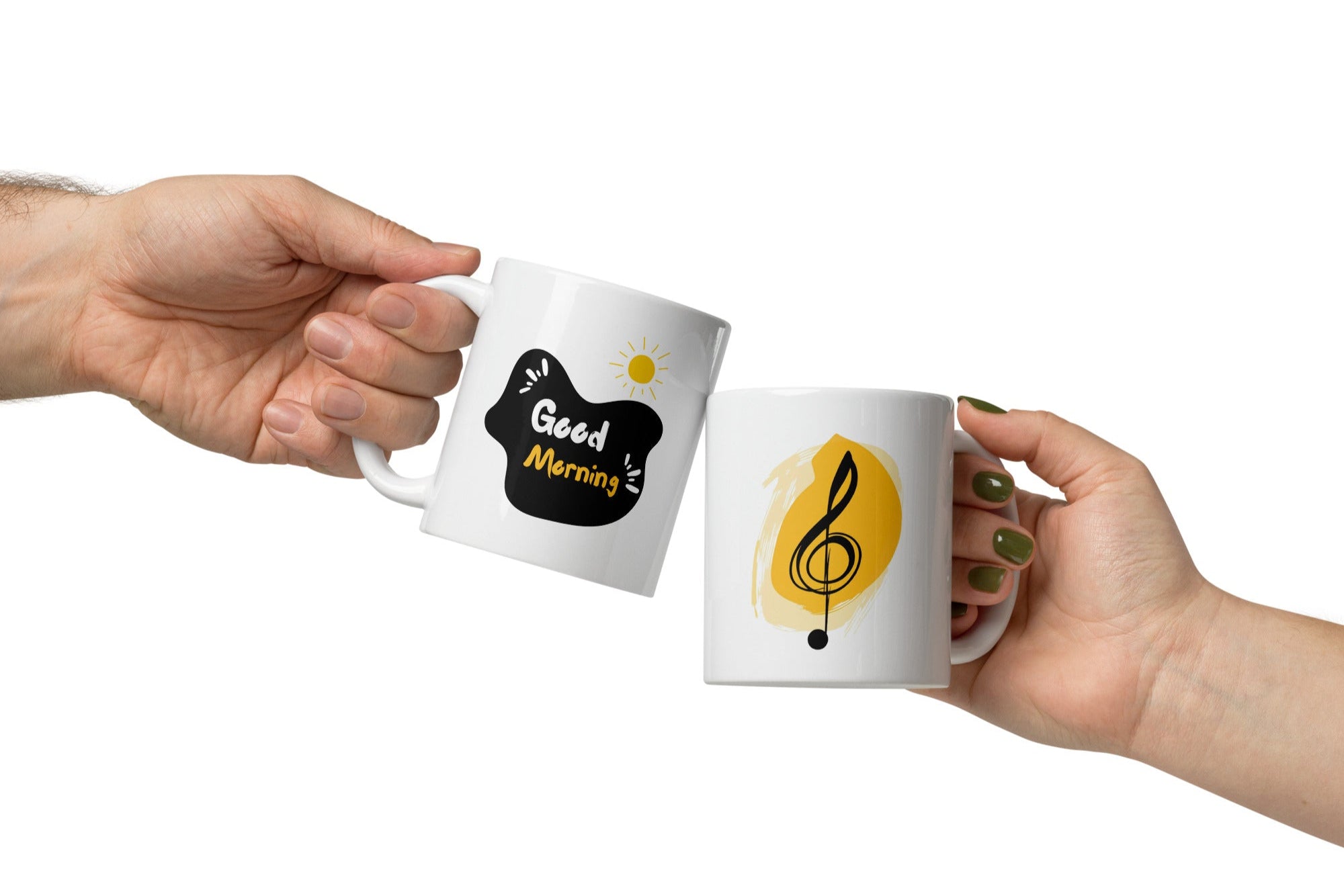  Good Morning text with sun, minimalist music cup design
