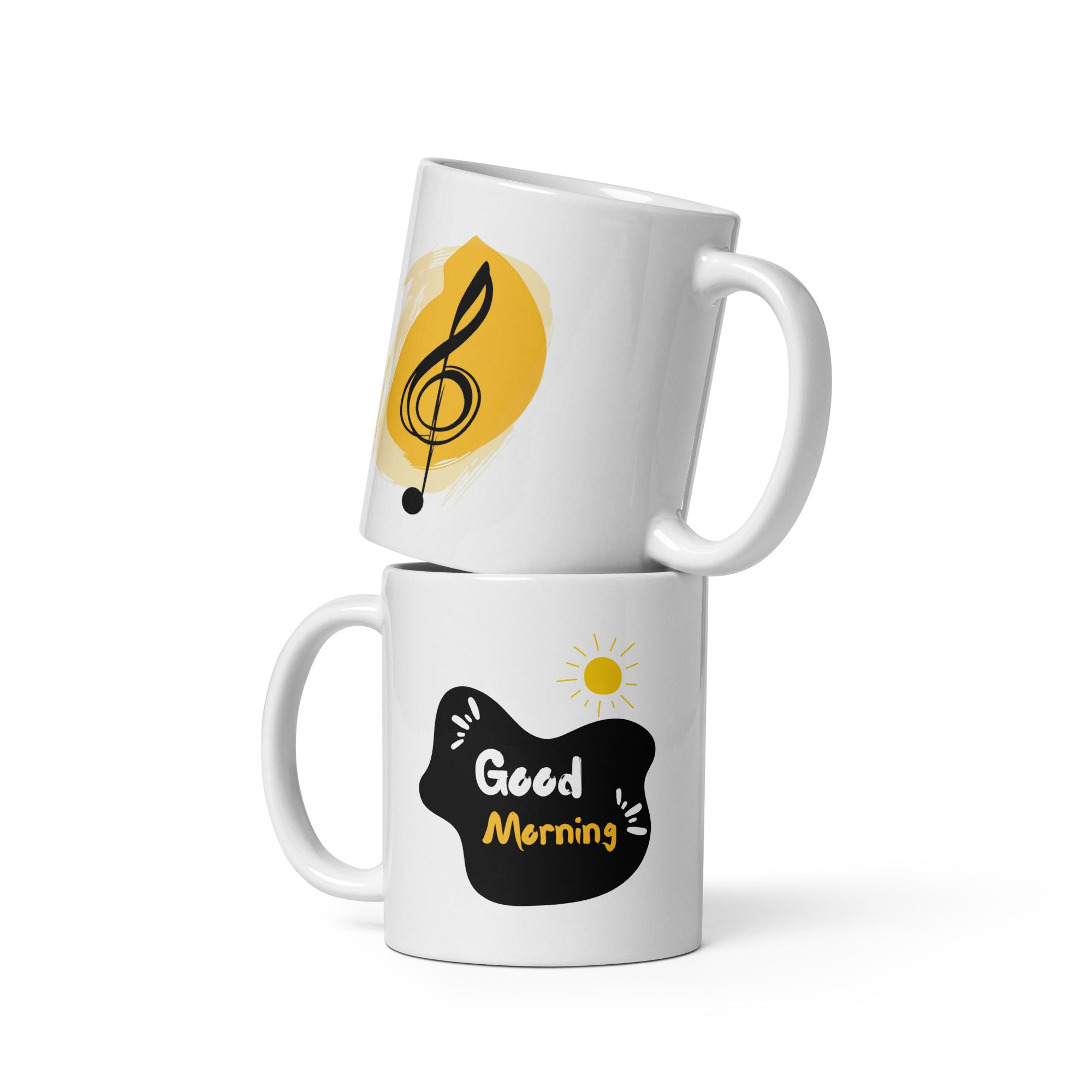  Good Morning text with sun, minimalist music cup design