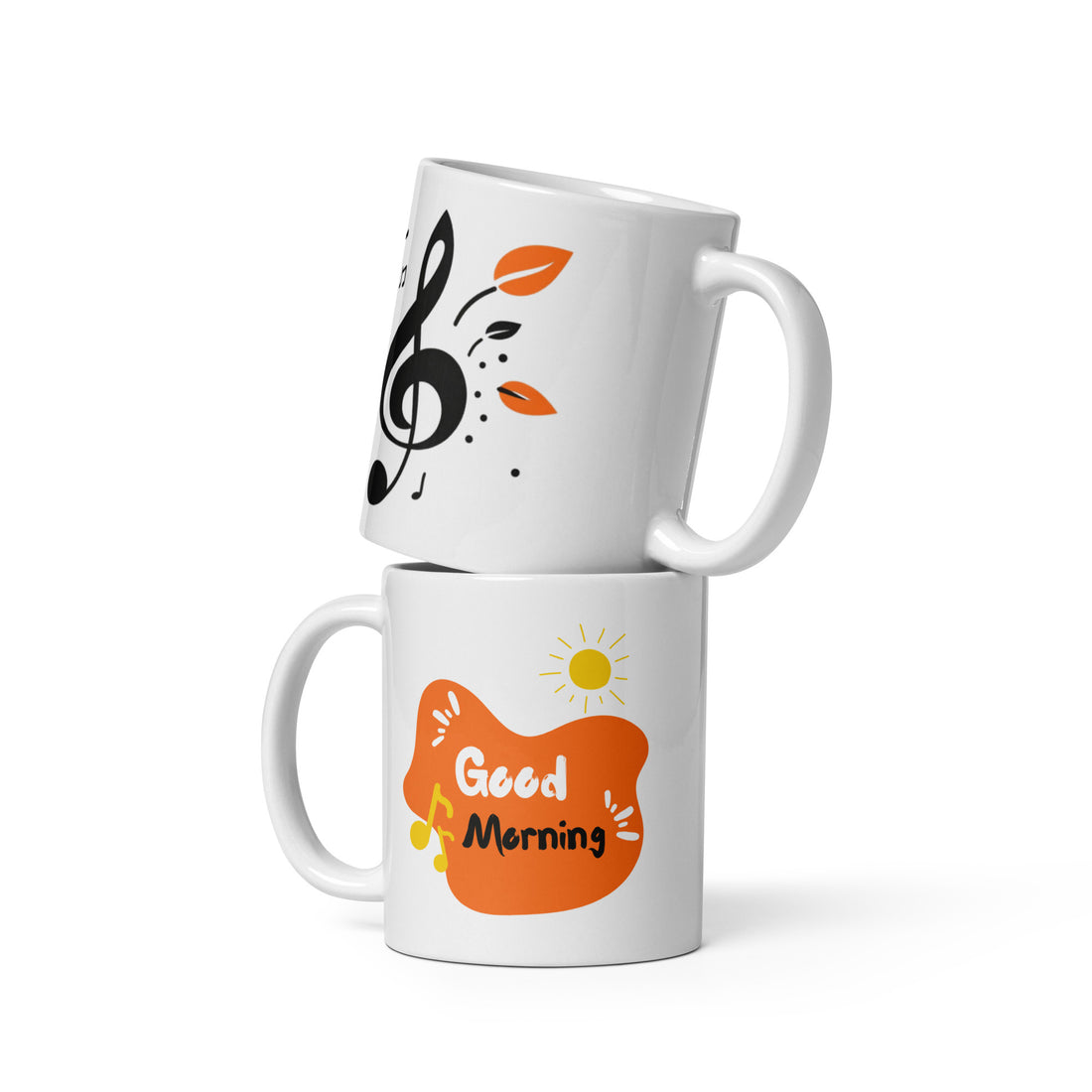 Musical Notes Good Morning Mug - 325ml (11oz) White Ceramic Coffee Cup with Treble Clef and Notes Design, Perfect Gift for Music Lovers