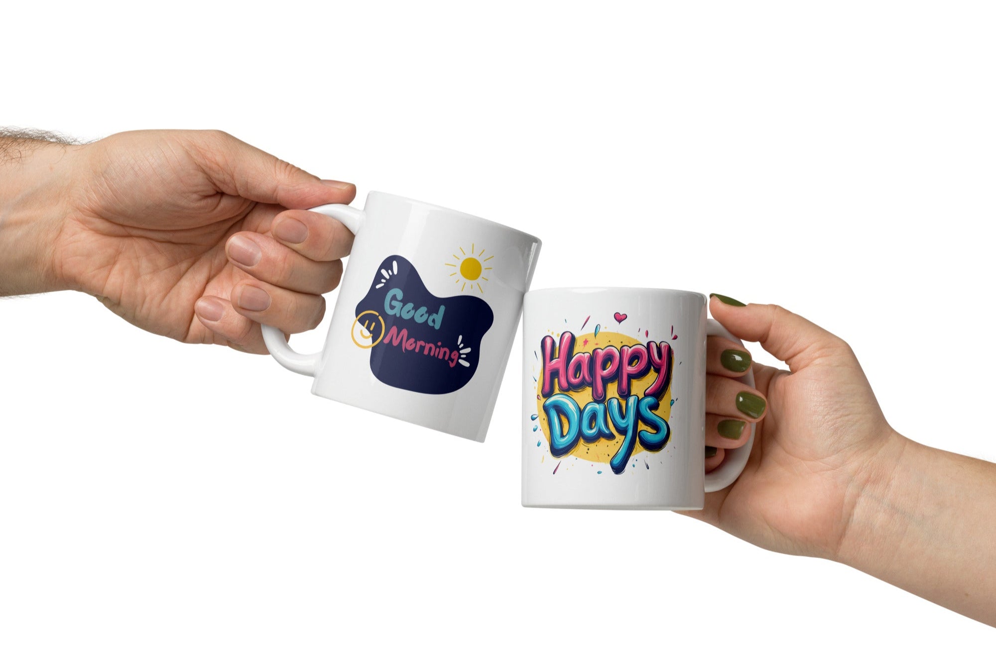 Ceramic mug handle closeup, uplifting design