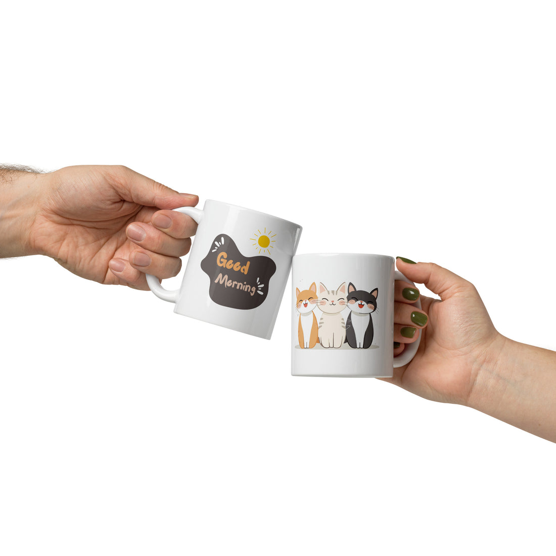 Adorable Cats Good Morning Ceramic Coffee Mug, 11 oz Double-Sided Mug with Cute Cat Illustrations and "Good Morning" Design, Dishwasher and Microwave Safe Mug for Cat Lovers, Inspired by Nature