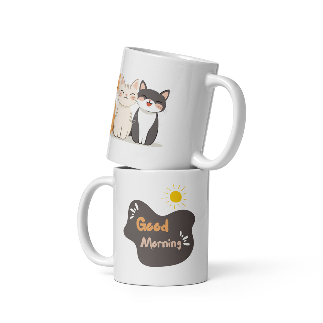 Adorable Cats Good Morning Ceramic Coffee Mug, 11 oz Double-Sided Mug with Cute Cat Illustrations and "Good Morning" Design, Dishwasher and Microwave Safe Mug for Cat Lovers, Inspired by Nature