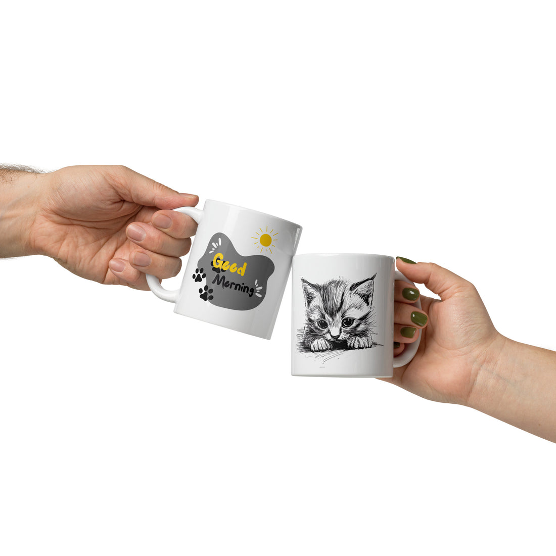 Adorable Kitten Good Morning Ceramic Coffee Mug | 11 oz Double-Sided Mug with Hand-Drawn Kitten Illustration and "Good Morning" Design | Dishwasher and Microwave Safe Mug for Cat Lovers – Inspired by Nature