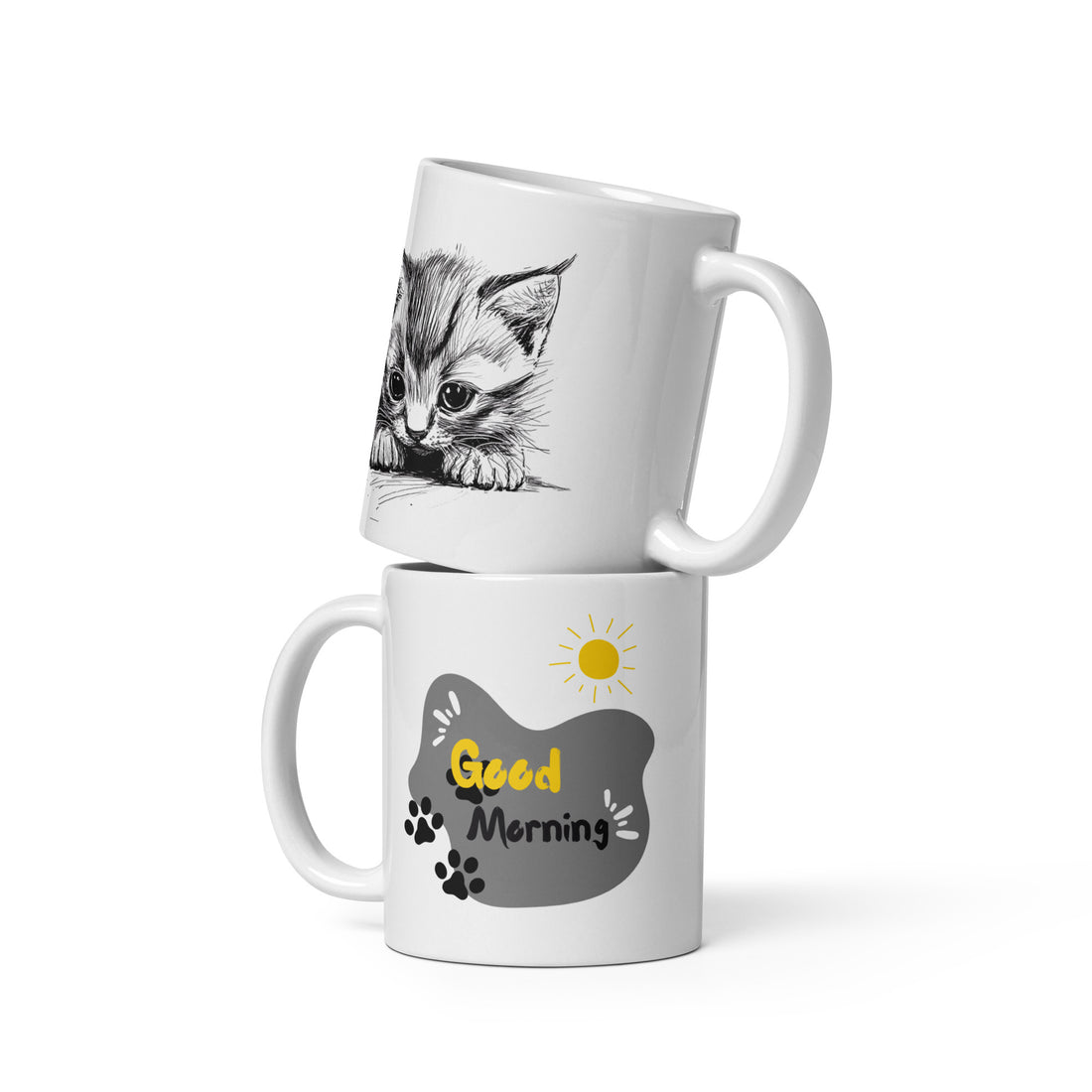 Adorable Kitten Good Morning Ceramic Coffee Mug | 11 oz Double-Sided Mug with Hand-Drawn Kitten Illustration and "Good Morning" Design | Dishwasher and Microwave Safe Mug for Cat Lovers – Inspired by Nature