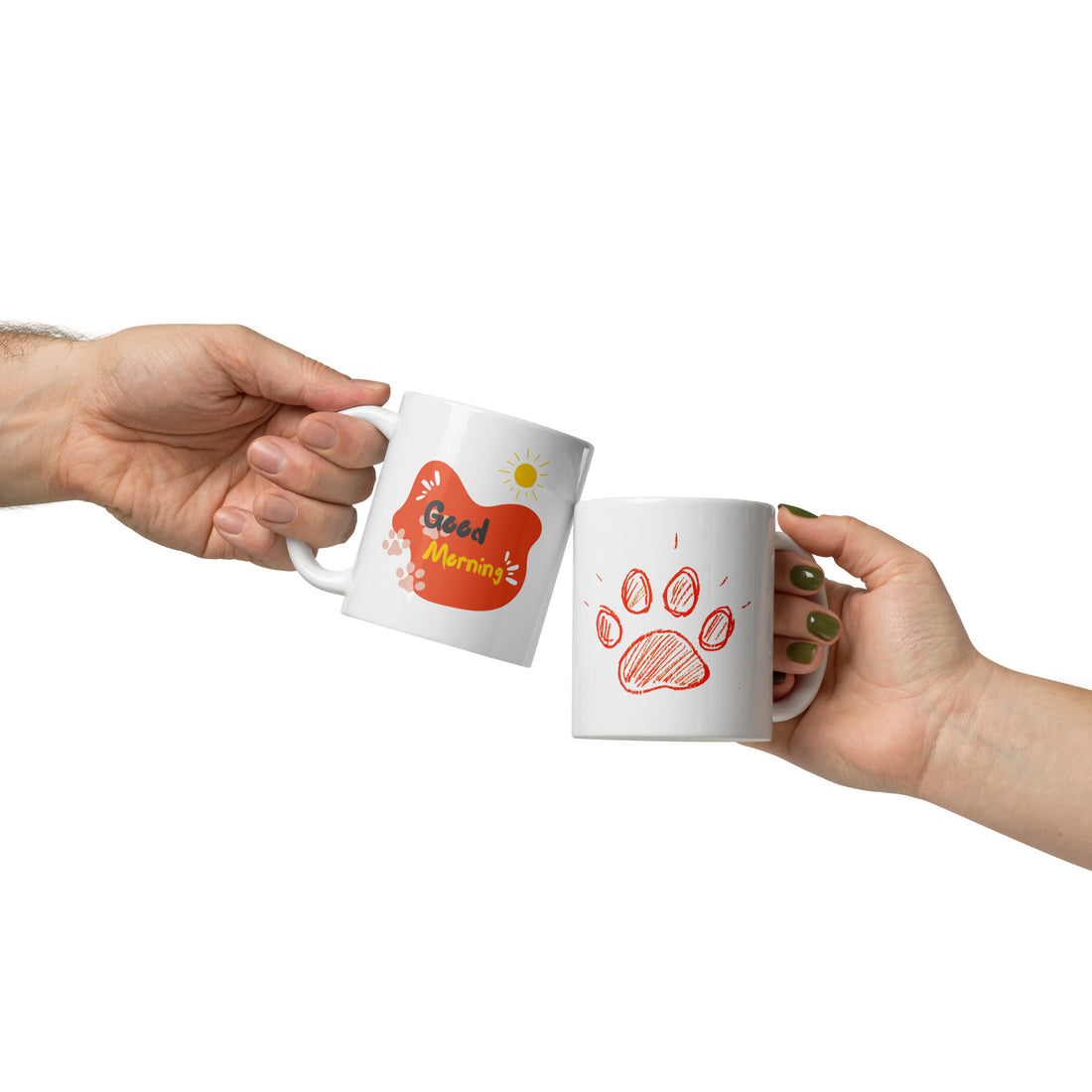 Good Morning Paw Print Ceramic Coffee Mug | 11 oz Double-Sided Mug with Orange Paw Design and "Good Morning" Message | Perfect for Pet Lovers, Coffee, and Tea Enthusiasts