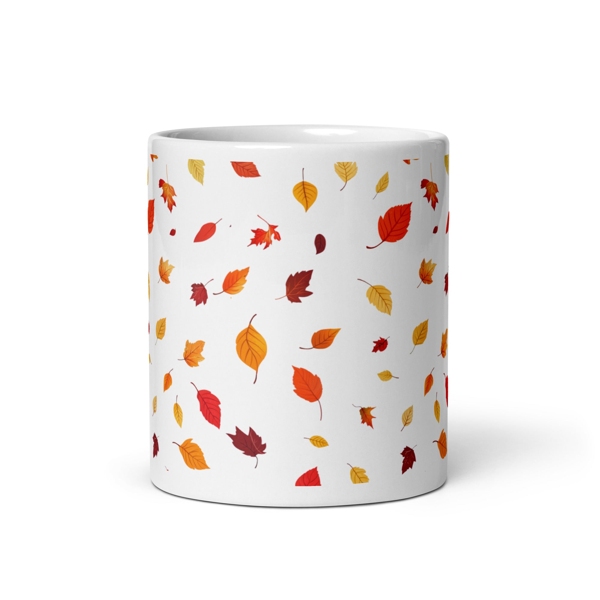Ceramic autumn mug with falling leaves – cosy 11oz fall coffee cup with rustic seasonal pattern
