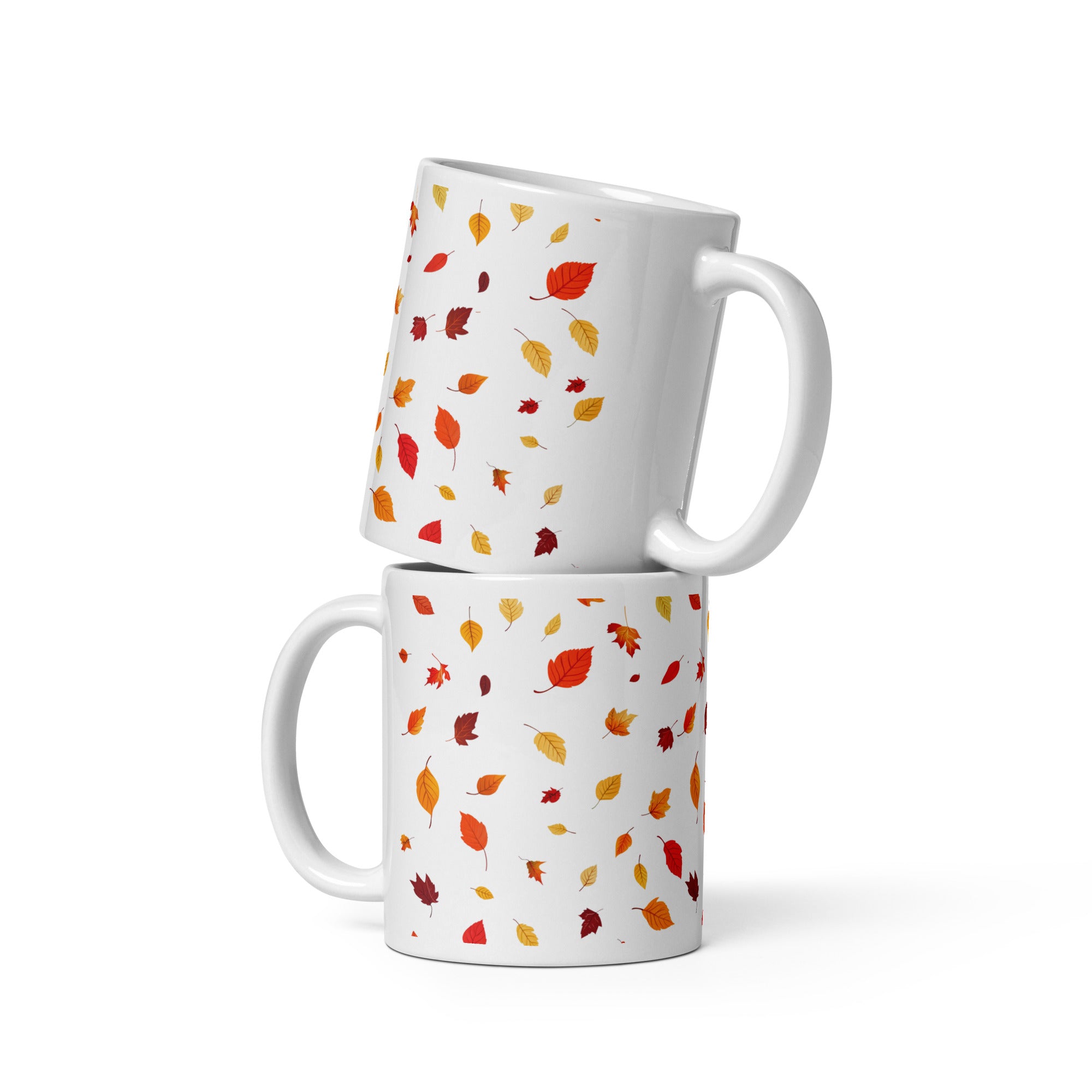 Ceramic autumn mug with falling leaves – cosy 11oz fall coffee cup with rustic seasonal pattern
