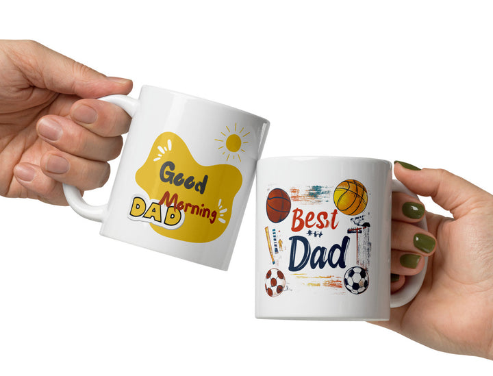 Good Morning Dad Coffee Mug - Best Dad Double-Sided Sports Design Ceramic Mug - 11 oz Unique Gift for Father’s Day, Birthday, or Any Occasion - Stylish and Durable Coffee Cup for Dads Who Love Sports