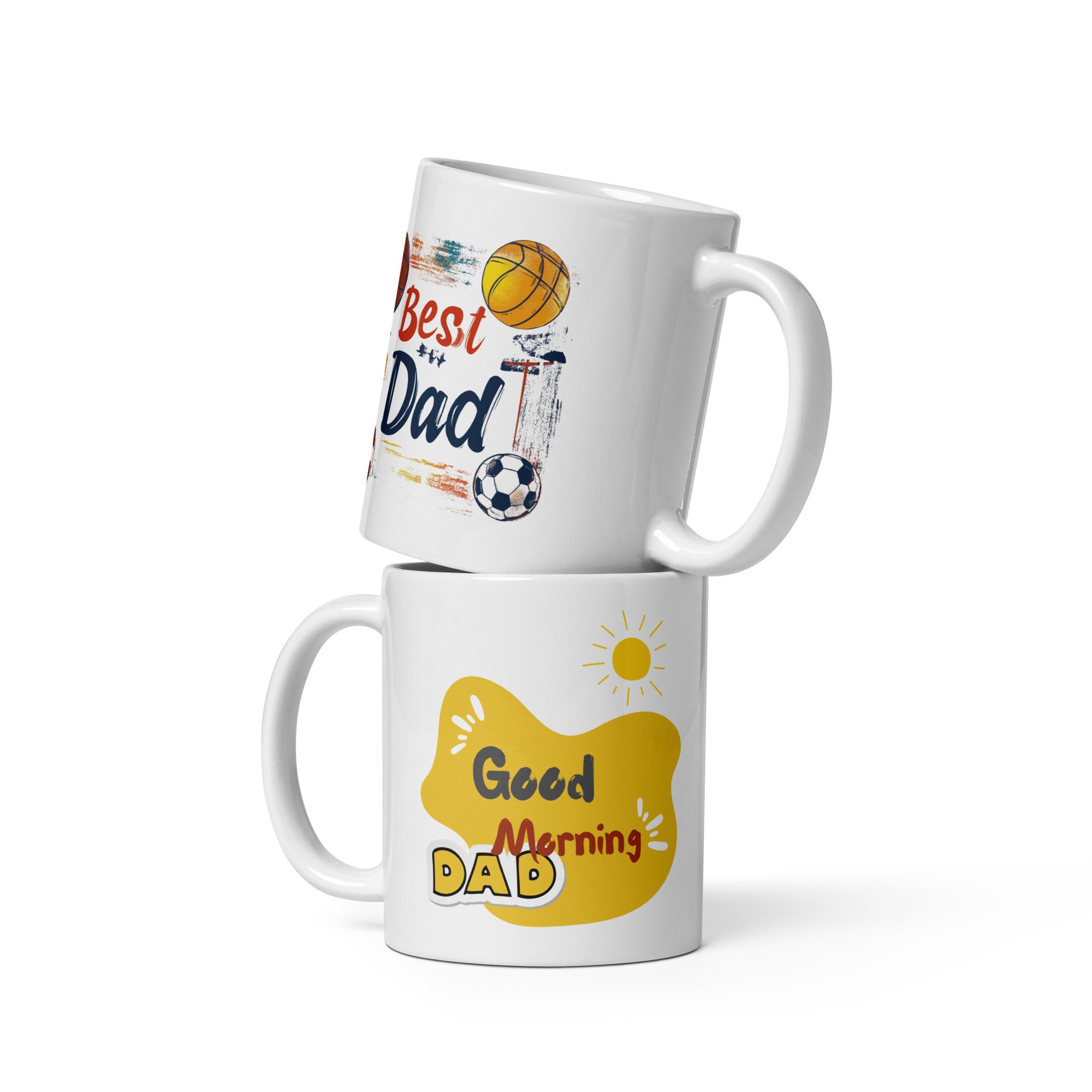Best Dad sports mug with football and basketball print
