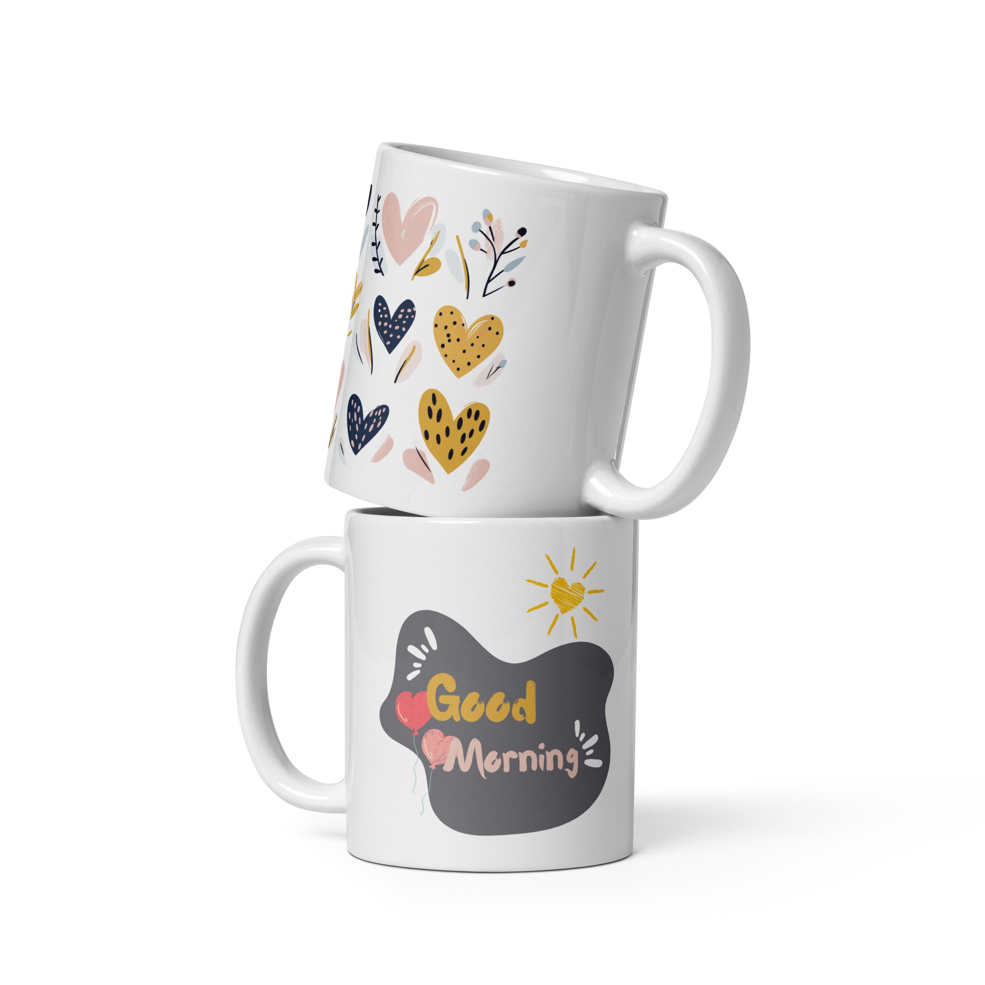 Pastel Love Mug – Sweet Ceramic Mug with Hearts and Sun