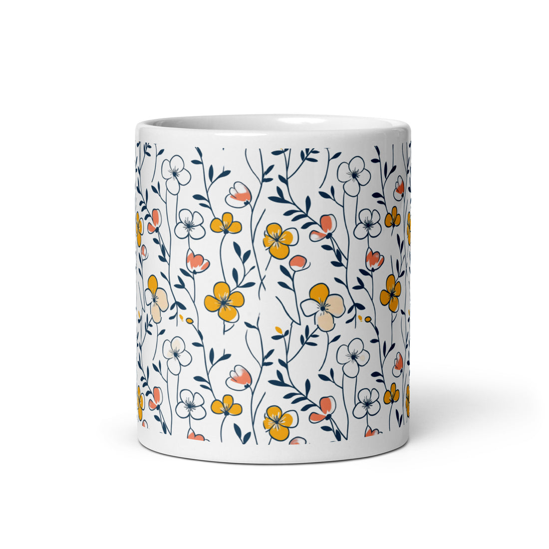 Charming Floral Coffee Mug | 11 oz Ceramic Mug with Vibrant Yellow and White Flower Pattern | Nature-Inspired Drinkware for Coffee, Tea, and Hot Chocolate | Durable and Stylish Mug for Home and Office